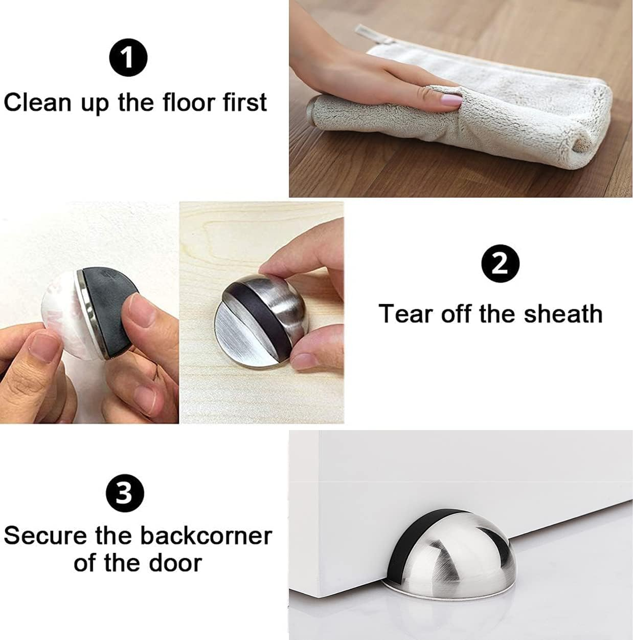 Floor Door Stopper Stainless Steel, 4 Pack Oval Floor Mounted Door Stops with Screws and Glues Fit Most Door Brass - Brass image number 5