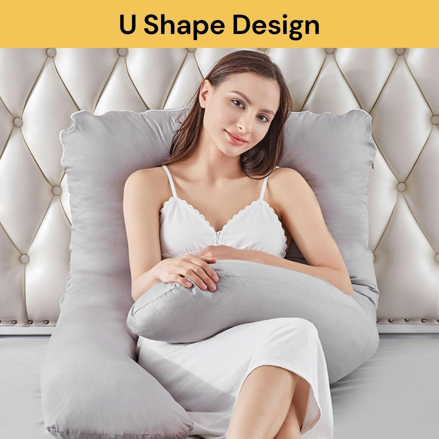 EZONEDEAL Pregnancy Pillow U Shaped Full Body Maternity Pillow Case with Removable & Washable Cover Body Feeding Support for Maternity Sleeping Pillow Pregnant Women (Grey) image number 2