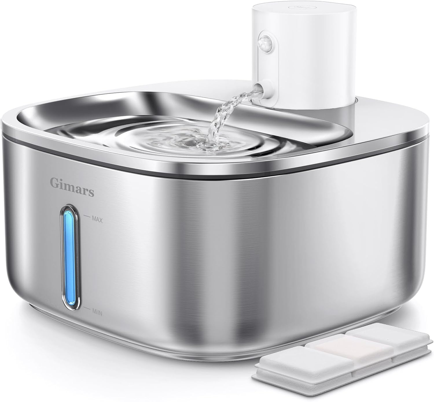 Gimars Wireless Cat Water Fountain Stainless Steel,108Oz/3.2L Pet Water Fountain with Motion Sensor for Cats and Dogs, 5000Mah Battery Operated,Ultra Quiet Cat Drinking Fountain with 2 Filters image number 1