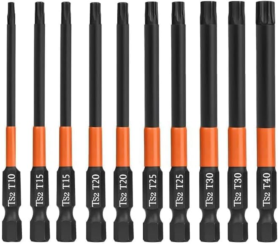 KEWAYO 10Pcs Screw Driver Bit Set,S2 Alloy Steel Magnetic 1/4 Inchollow Plum Blossom Head Screwdriver Set, for Home Automotive Repair T10, T15, T20, T25, T30, T40 image number 1