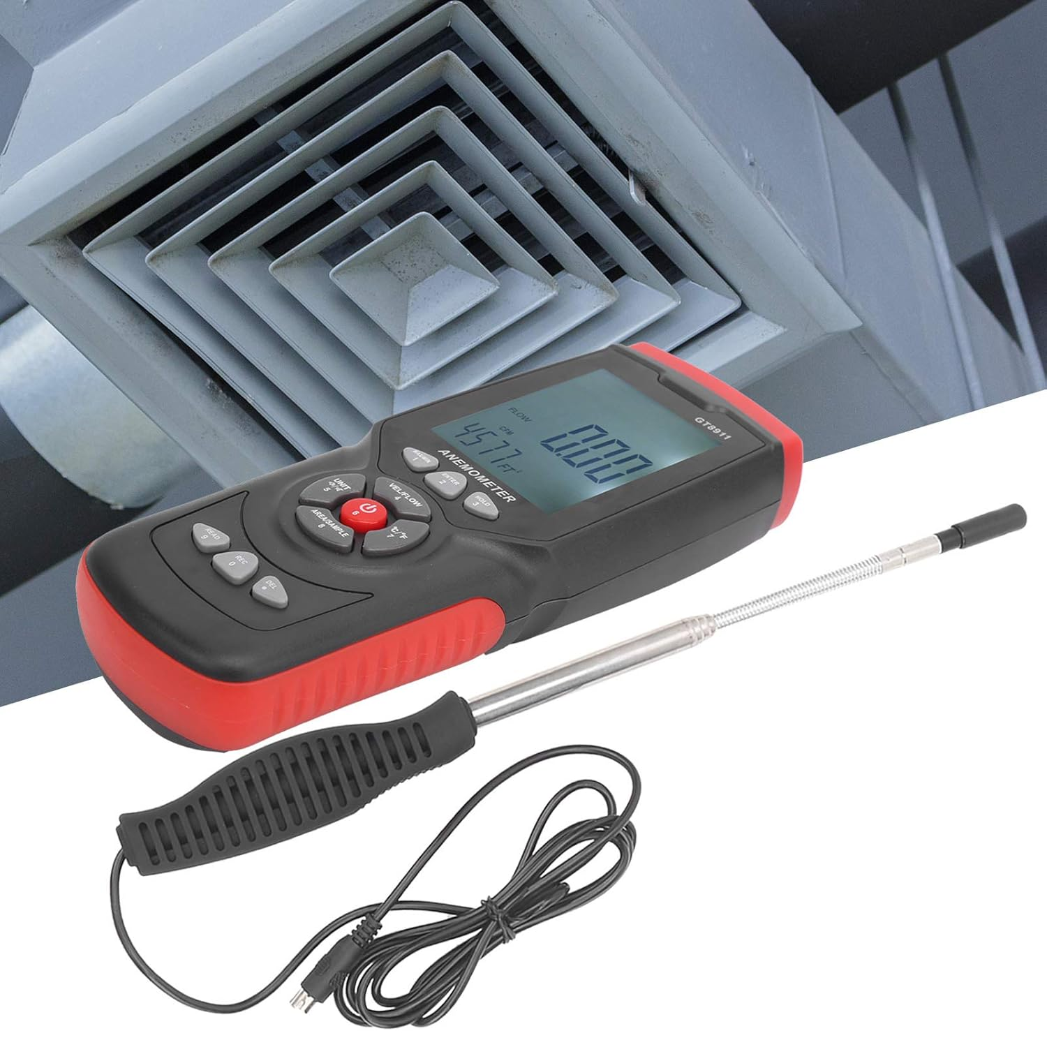 Omabeta Anemometer, Digital LCD Handheld Compact Thermal Wind Speed Meter, Air Velocity Measurement Device for Factory Office Use image number 1