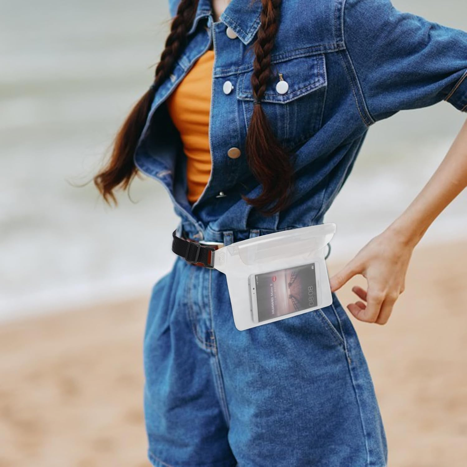 NAMOARLY 2Pcs Waterproof Dry Pouch with Adjustable Waist Strap, Plastic Fanny Pack for Swimming and Boating, Water-Resistant Phone Waist Bag for Outdoor Sports image number 3