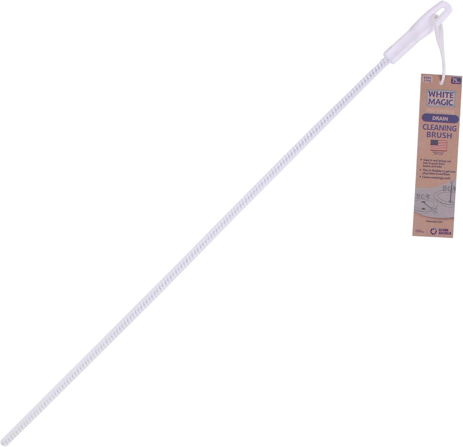 White Magic Extra-Long Hair Catching Drain Cleaning Brush &ndash; 75Cm, Made in USA, Clears Hair & Gunk, Enhances Drainage, Eliminates Odors, Versatile for Drains, Sinks, Tubs, & More, Durable & Easy to Use image number 3