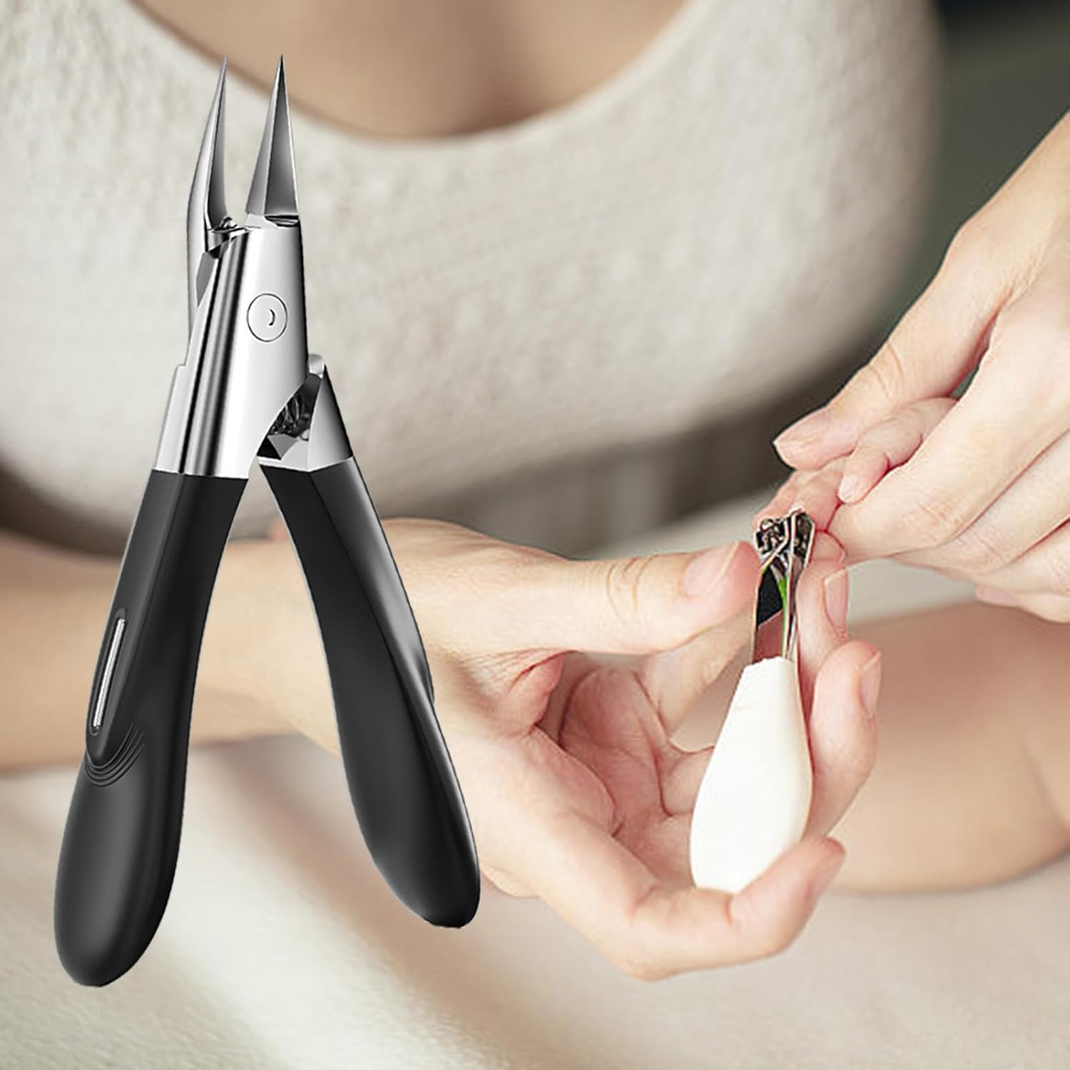 Slanted Nail Clippers | Seniors Toenail Cutter,Precision Thick Ingrown Nail Clippers for Travel Manicure Pedicure Home Salon Women Kids - White image number 3