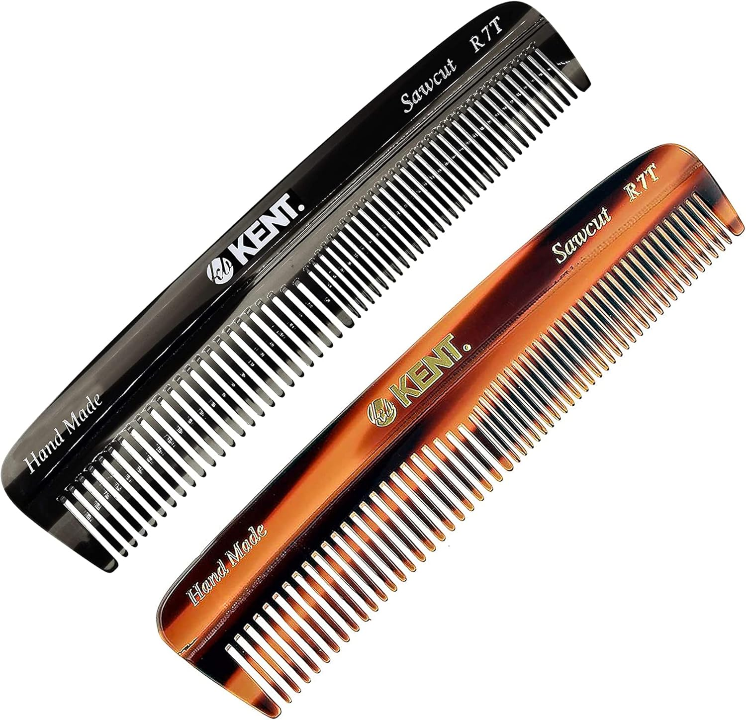 Kent R7T Small Double Tooth Hair Pocket Comb, Fine / Wide Tooth Comb for Hair, Beard and Mustache, Coarse / Fine Hair Grooming Comb for Men, Women and Kids. Saw Cut Hand Polished. Handmade in England
