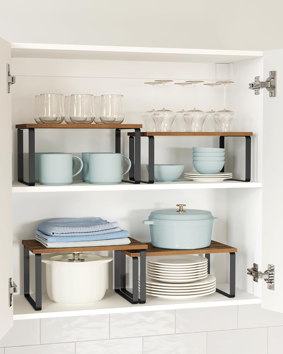 SONGMICS Spice Rack, Set of 2, Kitchen Rack, Kitchen Organiser, Expandable, Spice Holder, Stackable, Made of Metal and Chipboard, Ink Black Vintage Brown KCS020X01 image number 3