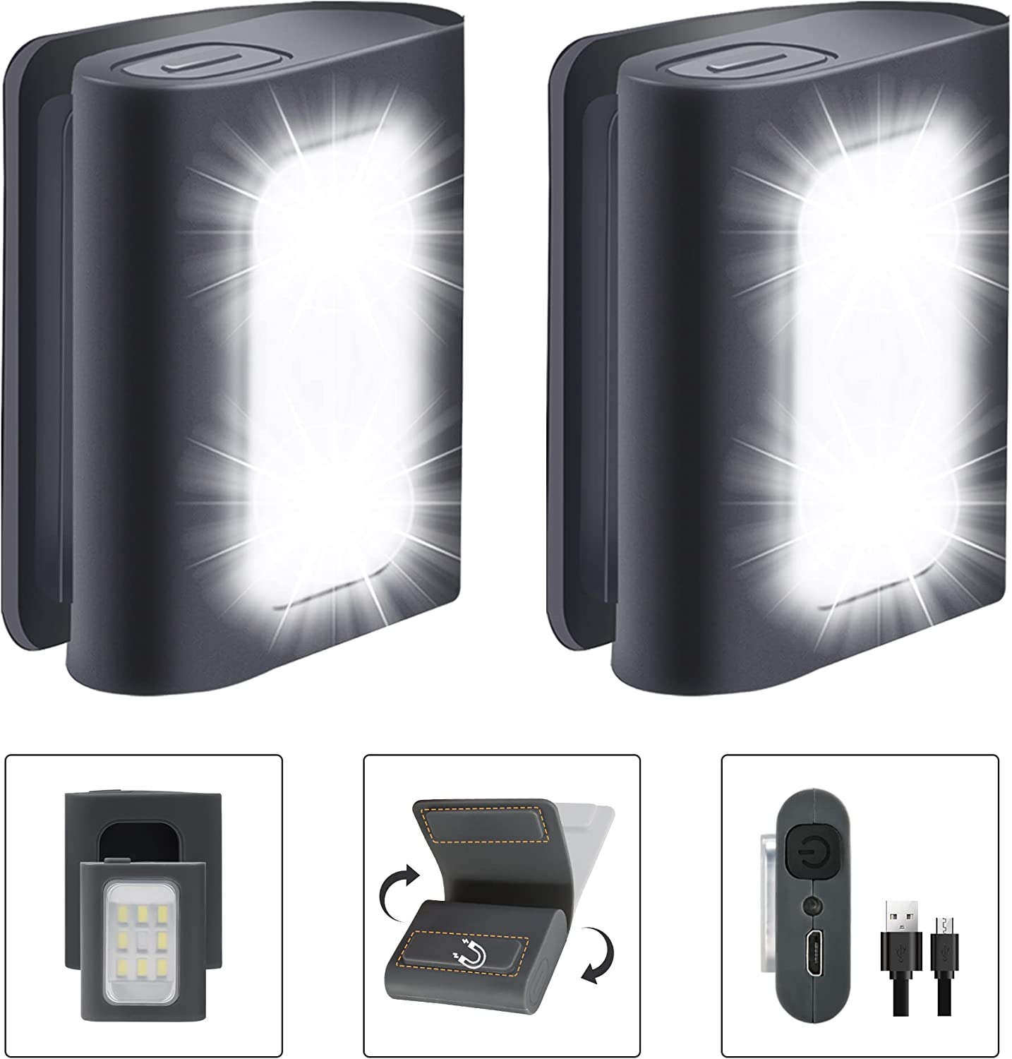 2Pack Clip on Running Lights, Rechargeable Magnetic LED Safety Lights with Red Strobe, Waterproof, USB Charging, Flashlight for Night Jogging, Dog Walking, Hiking Backpack, Cycling image number 4
