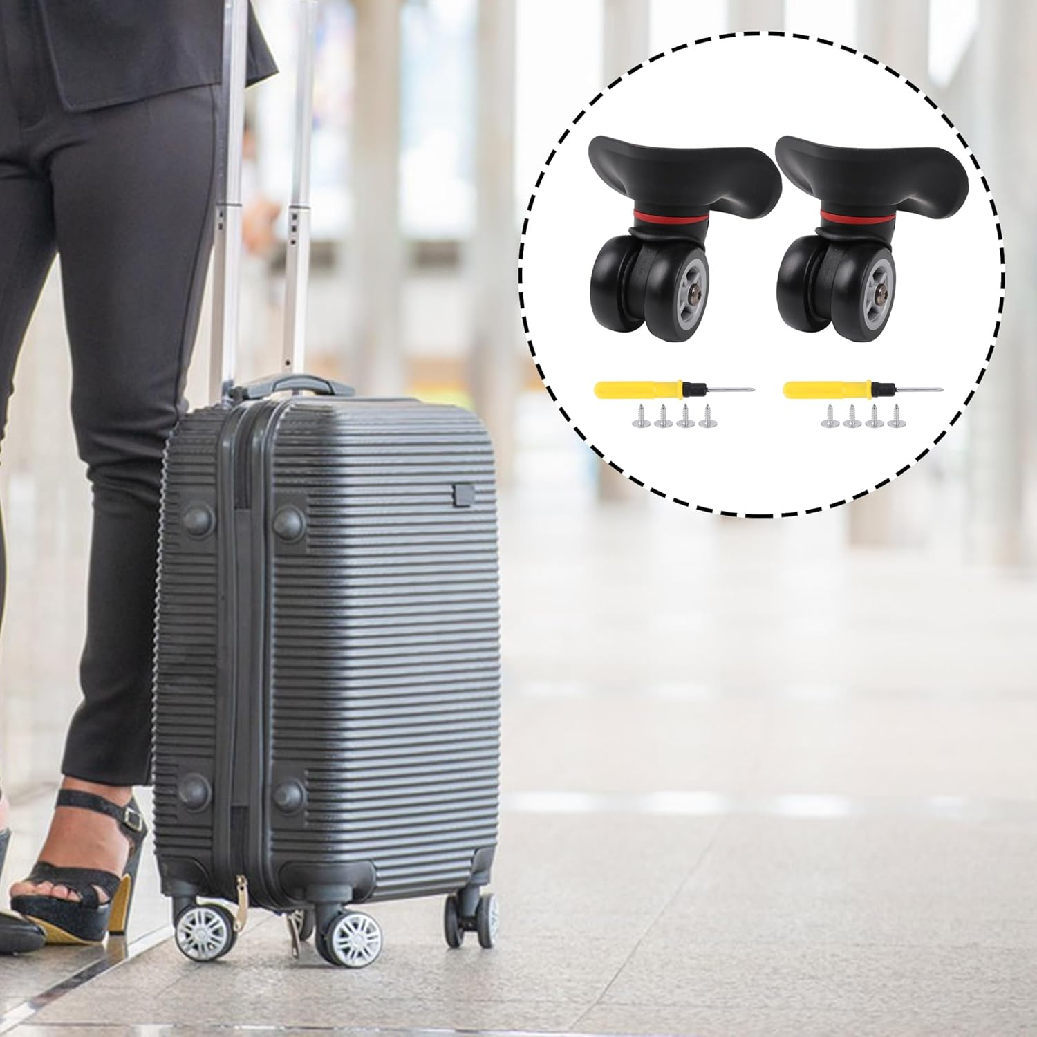 RDEXP 2Pieces Luggage Wheel 3.94 Inch Replacement W042-L Black Right Plastic W/Screw image number 2