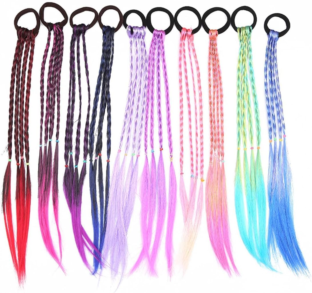Namvo 10PCS Colourful Hair Strands Colourful Braided Hair Pieces Twist Braid with Elastic Rope Band Colour Gradient Girls Hairpiece Band image number 3