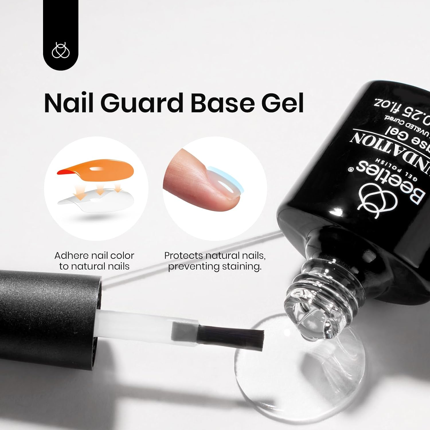 Beetles 2Pcs 7.5Ml No Wipe Gel Top Coat and Base Coat Set, Soak off LED Clear Gel Base Top Gel Glossy Shine Finish Long Lasting Gel Polish Base and Top Coat Gel Lamp Nails Art DIY Home