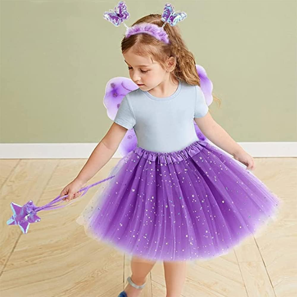 Ricjurzzty Girls Fairy Costume Fancy Dress up Butterfly Costume Sets with Tutu Dress, Butterfly Wing, Headband,Wand Costume Set for 3-8 Years Girls image number 2