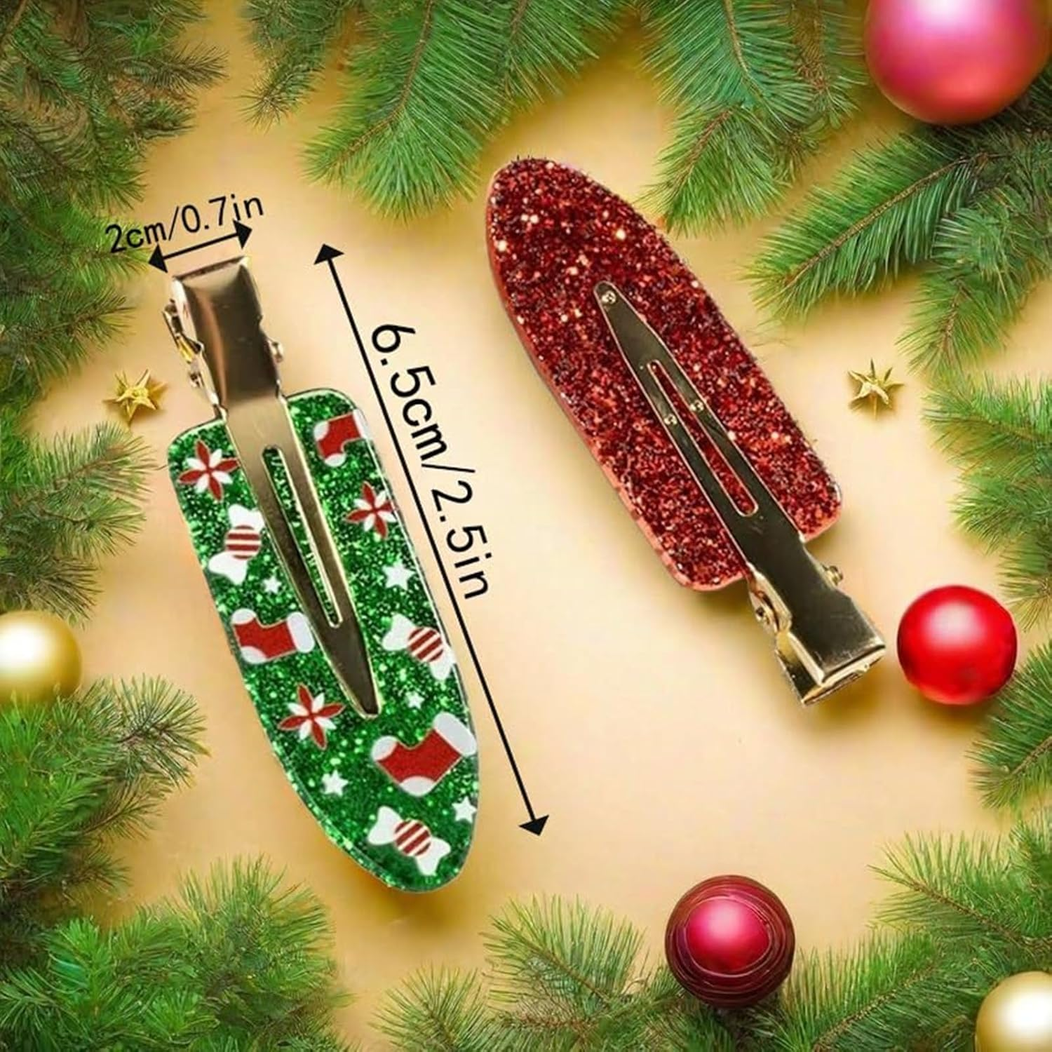 6PCS Christmas No-Bend Hair Clips for Women, Snowflake Duckbill Hairpins, Red Alligator Styling Clips, No-Crease Hair Accessories image number 1