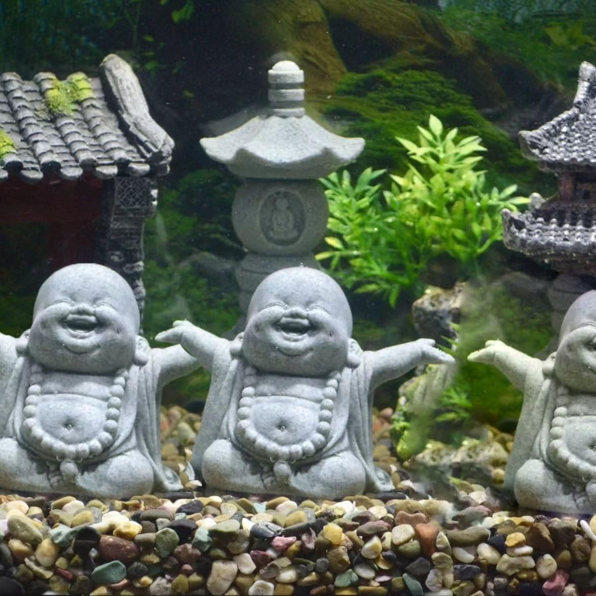 AIMALL Mini Buddha Statue Resin Aquarium Ornament 3.14X4.05X2.16In Cement Fish Tank Decoration Bonsai Figurine Zen Garden Tea Pet for Indoor Outdoor Decor image number 3