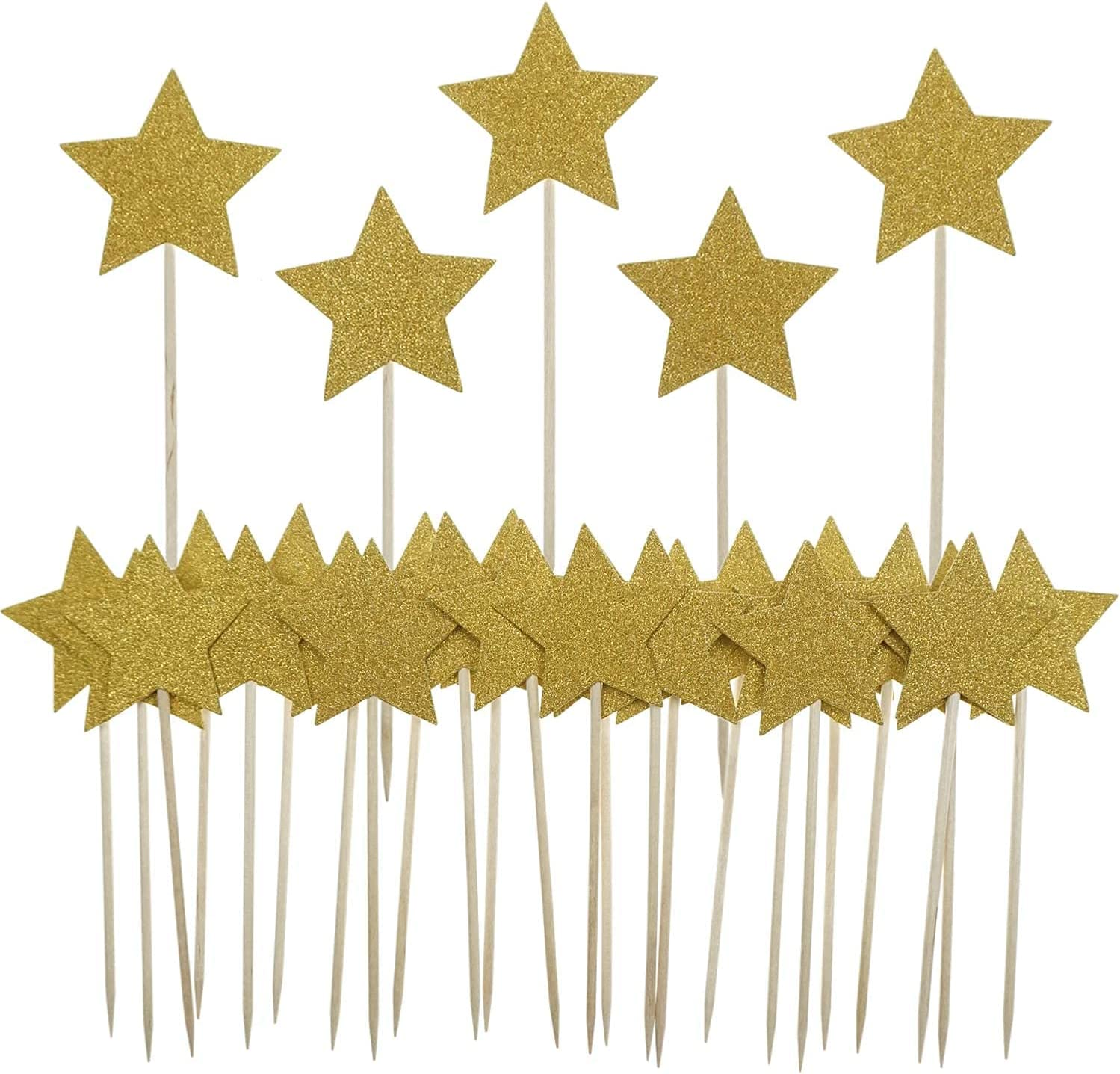 Confetti! 30Pc Gold Star Cake Cupcake Decorations Toppers Picks Supplies, Appetizer Picks
