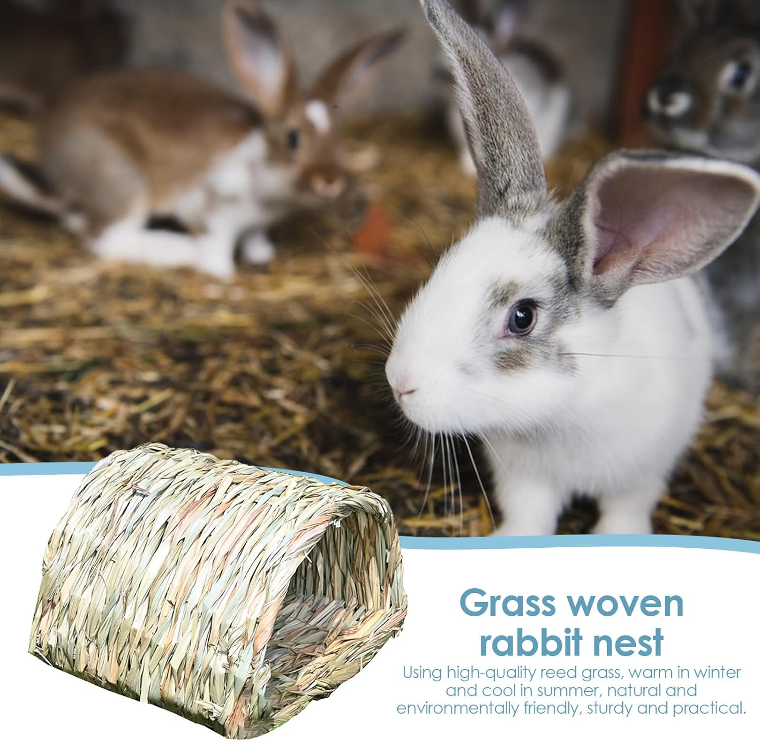 Bed Hideaway, Hedgehog Animal House, Spacious Hay Tunnel, Natural Reed Grass, Cozy Chewable Design, 9.05X7.48X6.69Inch, Perfect for Small Pets Necessities image number 4