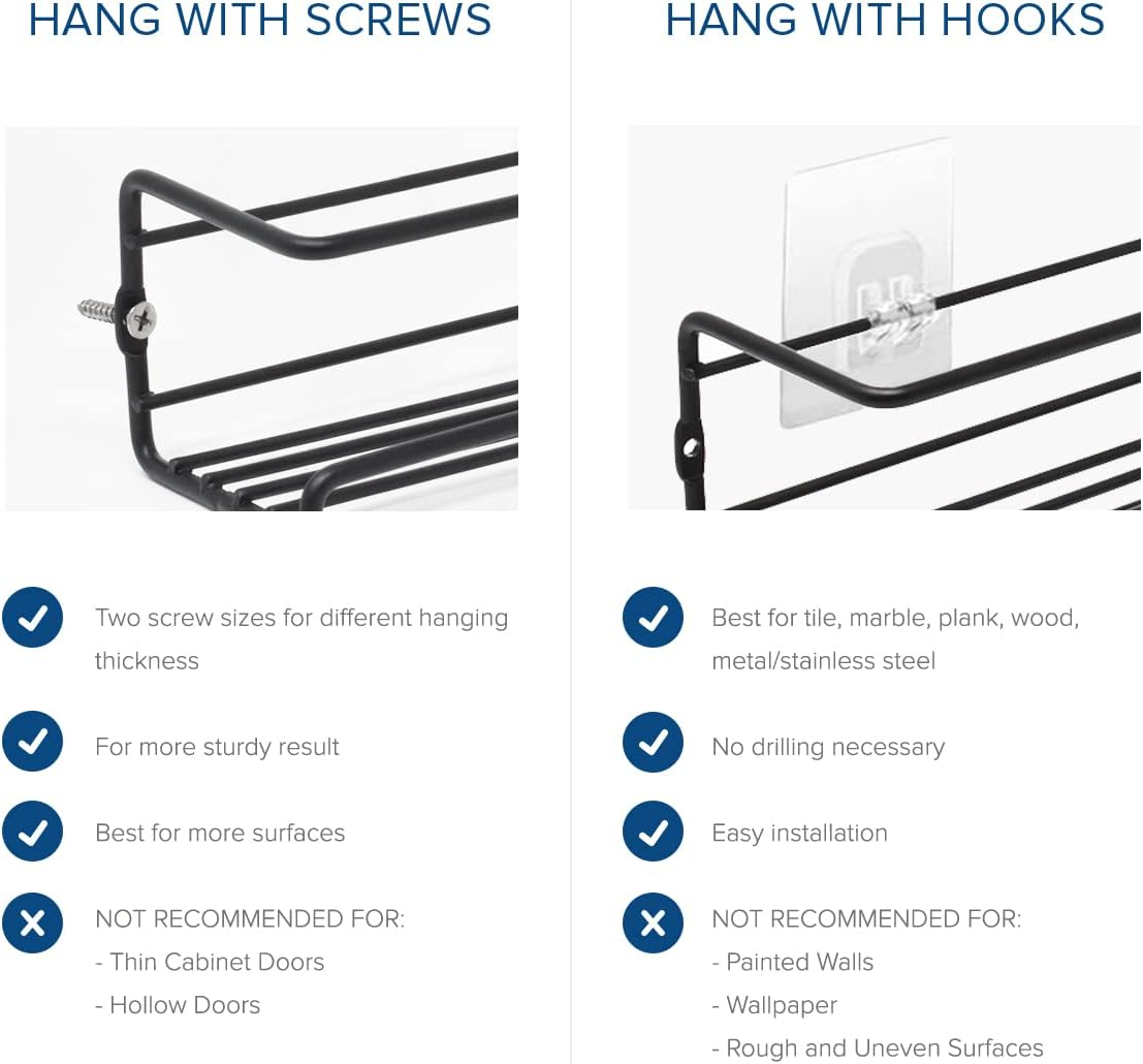 Joeji'S Kitchen Black 2-Tier Spice Shelf Herb Rack - Seasoning Organiser for Kitchen - Wall Hanging Spice Rack Organiser - Spice Rack for Spices, Condiments, Cooking Tools - Black image number 2