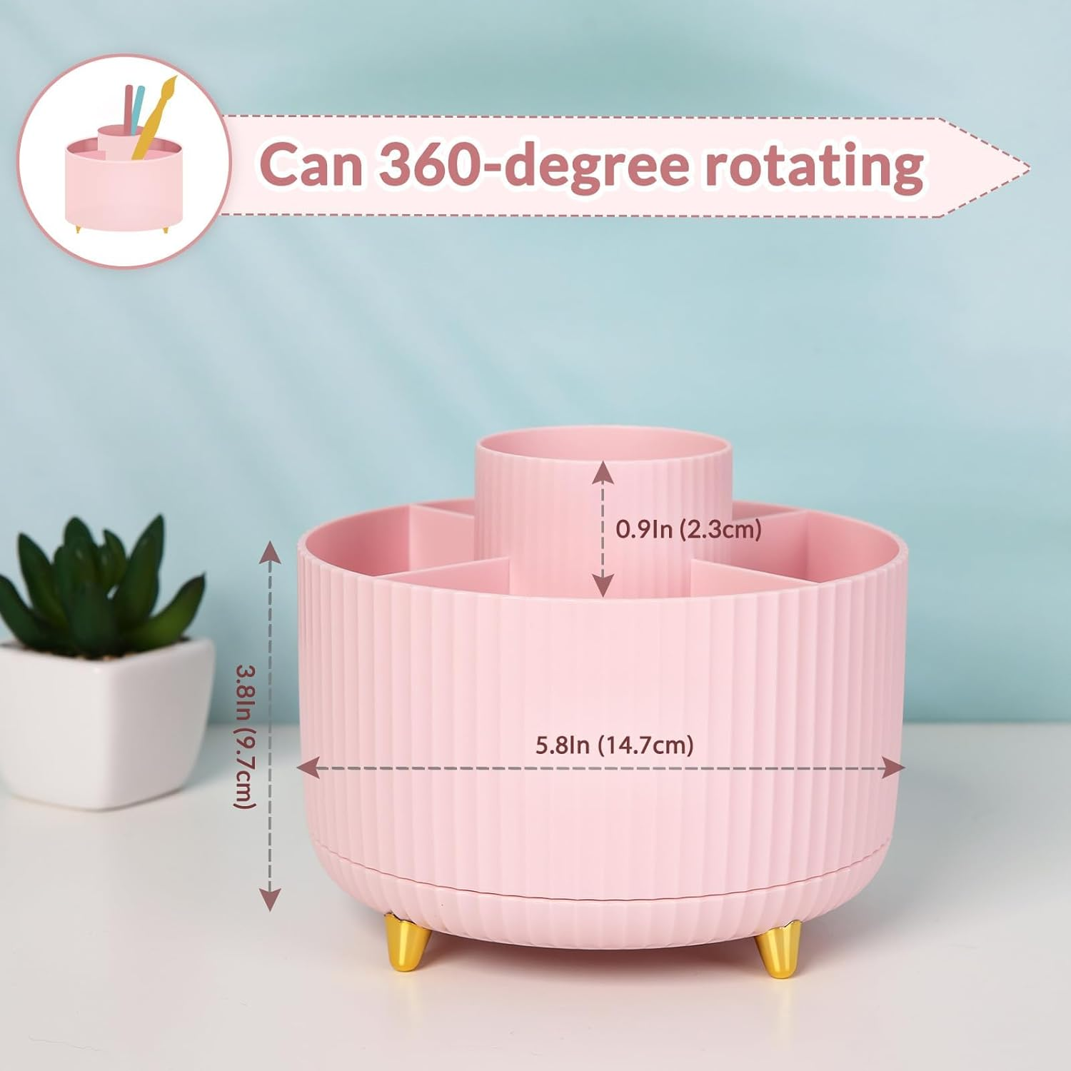 SKYDUE 360 Rotating Multipurpose Organizer - Cute Rotating Pen Holder with 5 Slots for Art Supplies, Office, School, Home image number 1