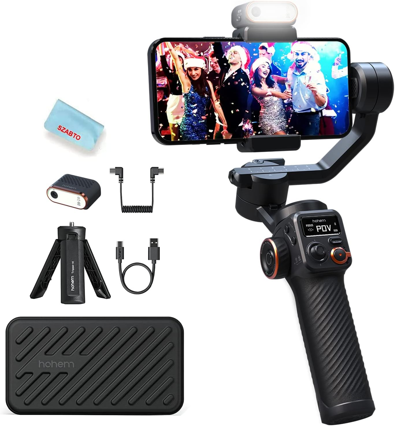 Hohem Isteady M6 Kit Gimbal Stabilizer for Smartphone 3-Axis with Magnetic Fill Light AI Vision Sensor for Iphone Android with 0.91-Inch OLED Display Max Payload 400G,Ideal for Youtube Vlog Tiktok image number 1
