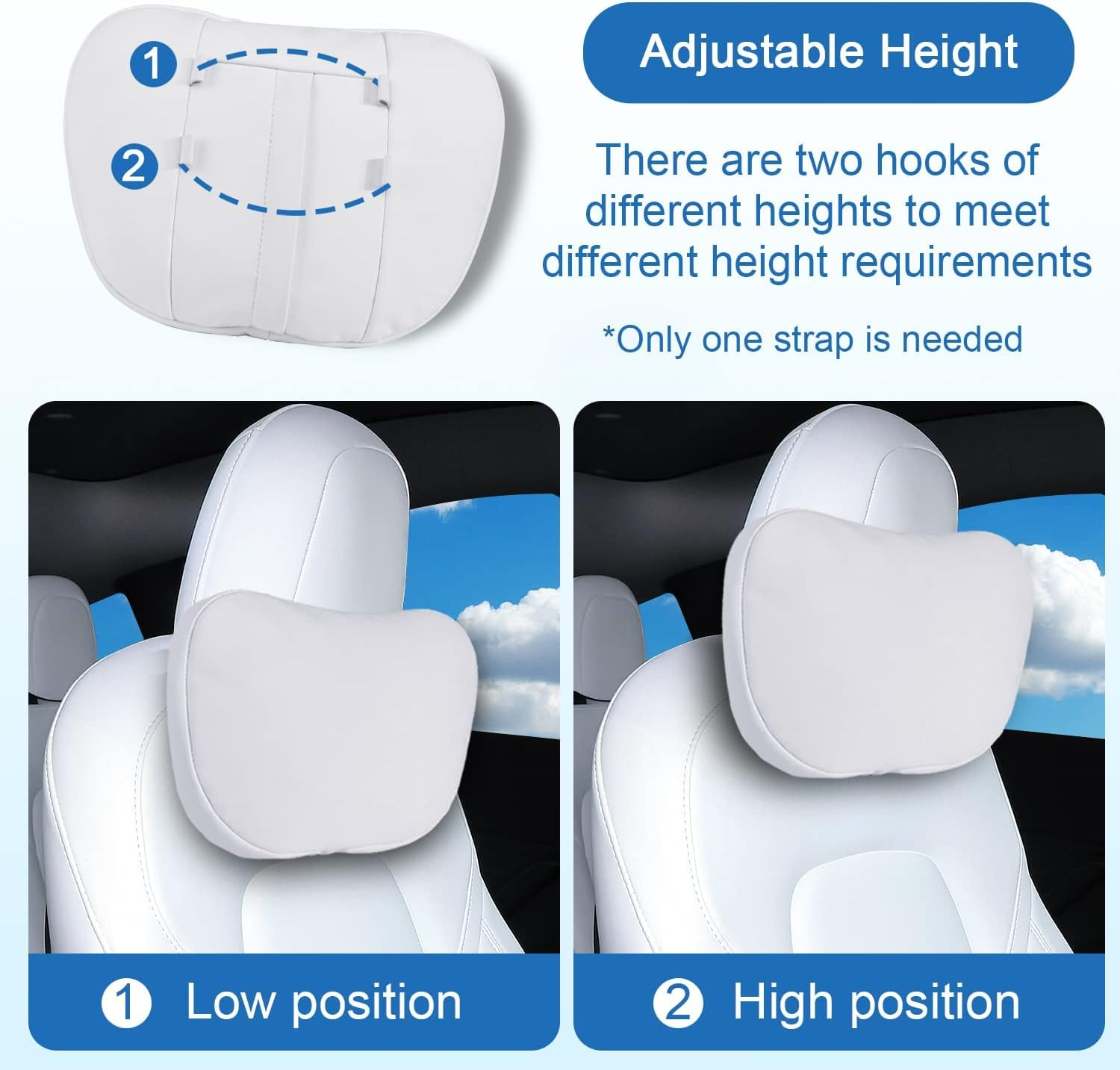 Car Headrest Neck Pillow for Tesla Model Y Juniper & Model 3 Highland, 2 Pack Nappa Leather Neck Support Cushion Fatigue Relief Seat Pillow Uniquely Designed for Tesla Model Y/3/S/X (White) image number 5
