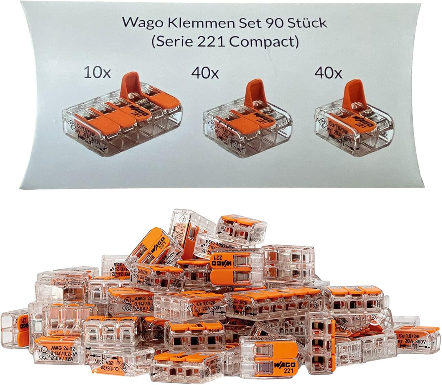 Wago Terminal Set of 90 Series 221 Compact 2, 3 and 5-Pin 221-412 221-413 221-415