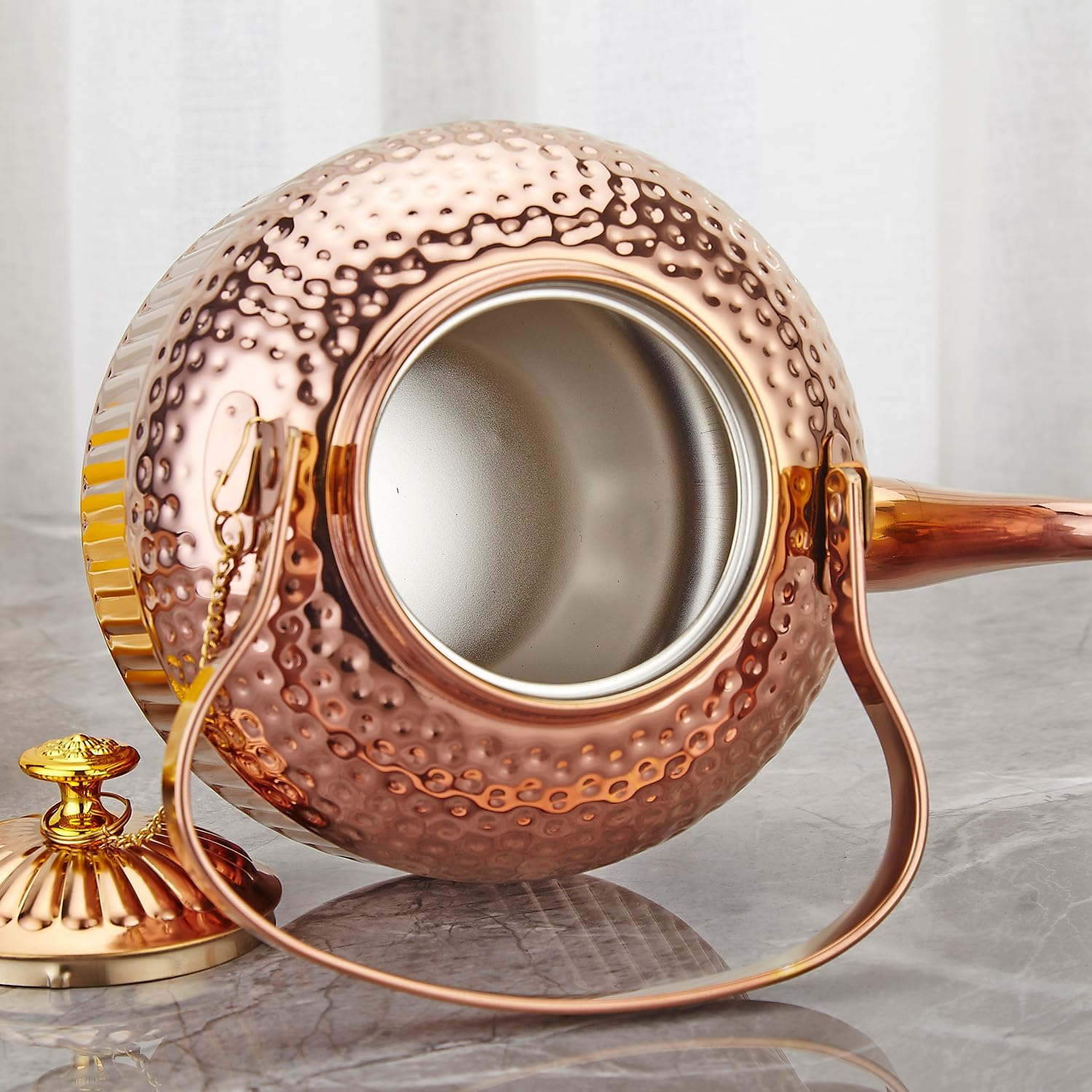 SANQIAHOME Copper Teapot with Infuser 1.5 Litres, Stainless Steel Water Boilers Loose Leaf Tea Maker Water Kettle for Stovetop Induction/Gas image number 6