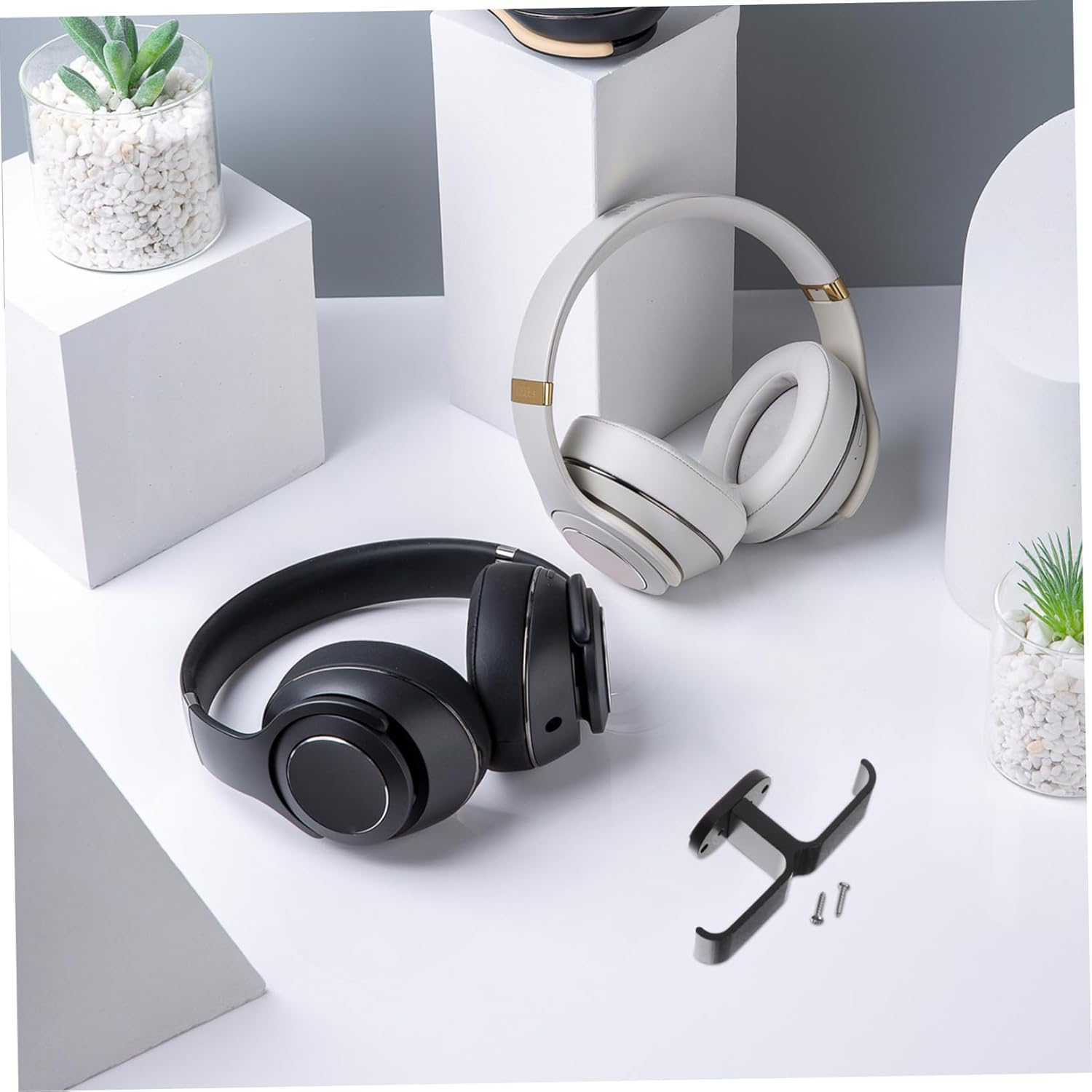 STOBOK under Desk Headphone Stand Dual Headset Hook with Rugged Construction Adhesive Screw Fixing for Home Office and Internet Cafes Space Saving Design image number 3