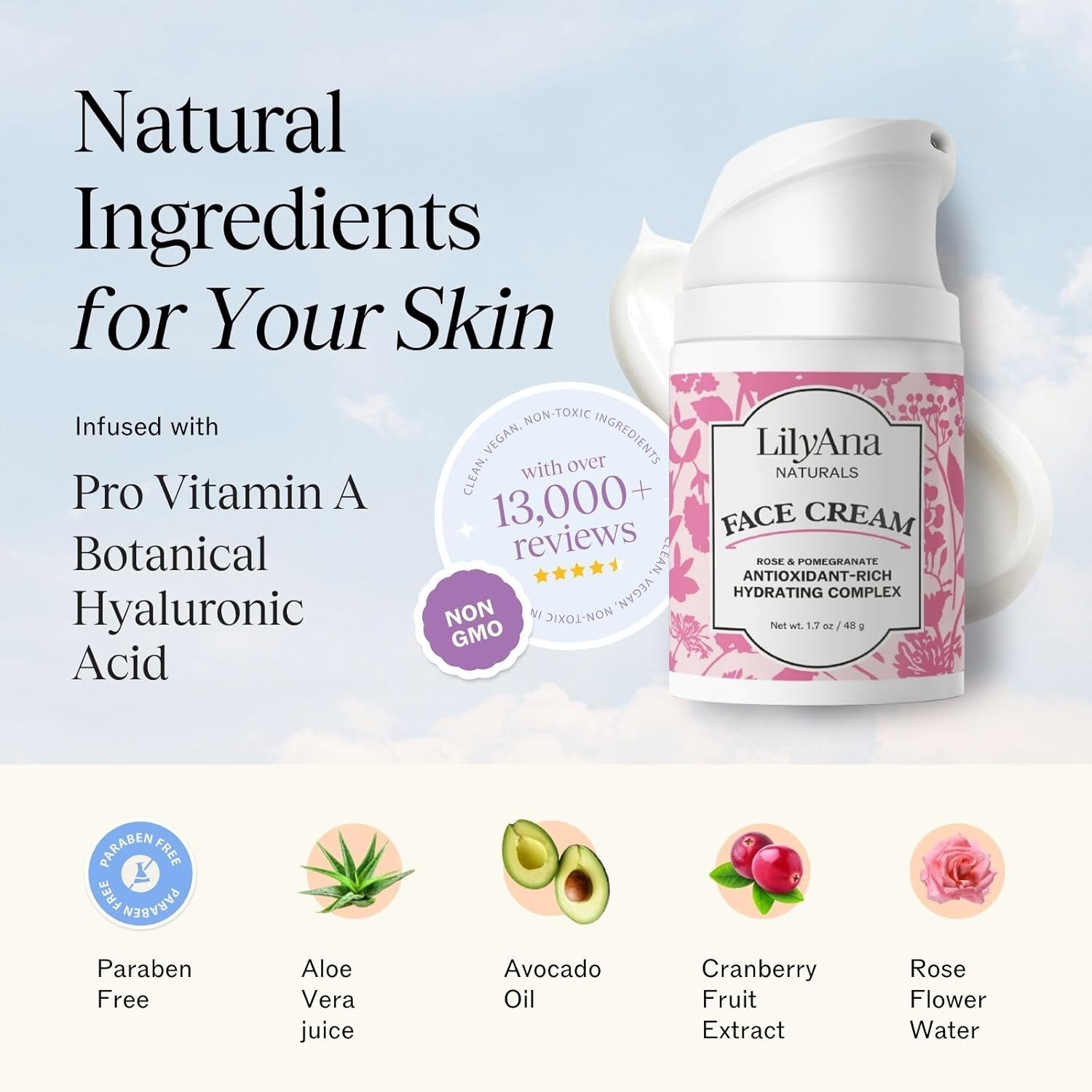 Face Cream Moisturizer (1.7 OZ) Natural anti Aging Skin Care image number 3