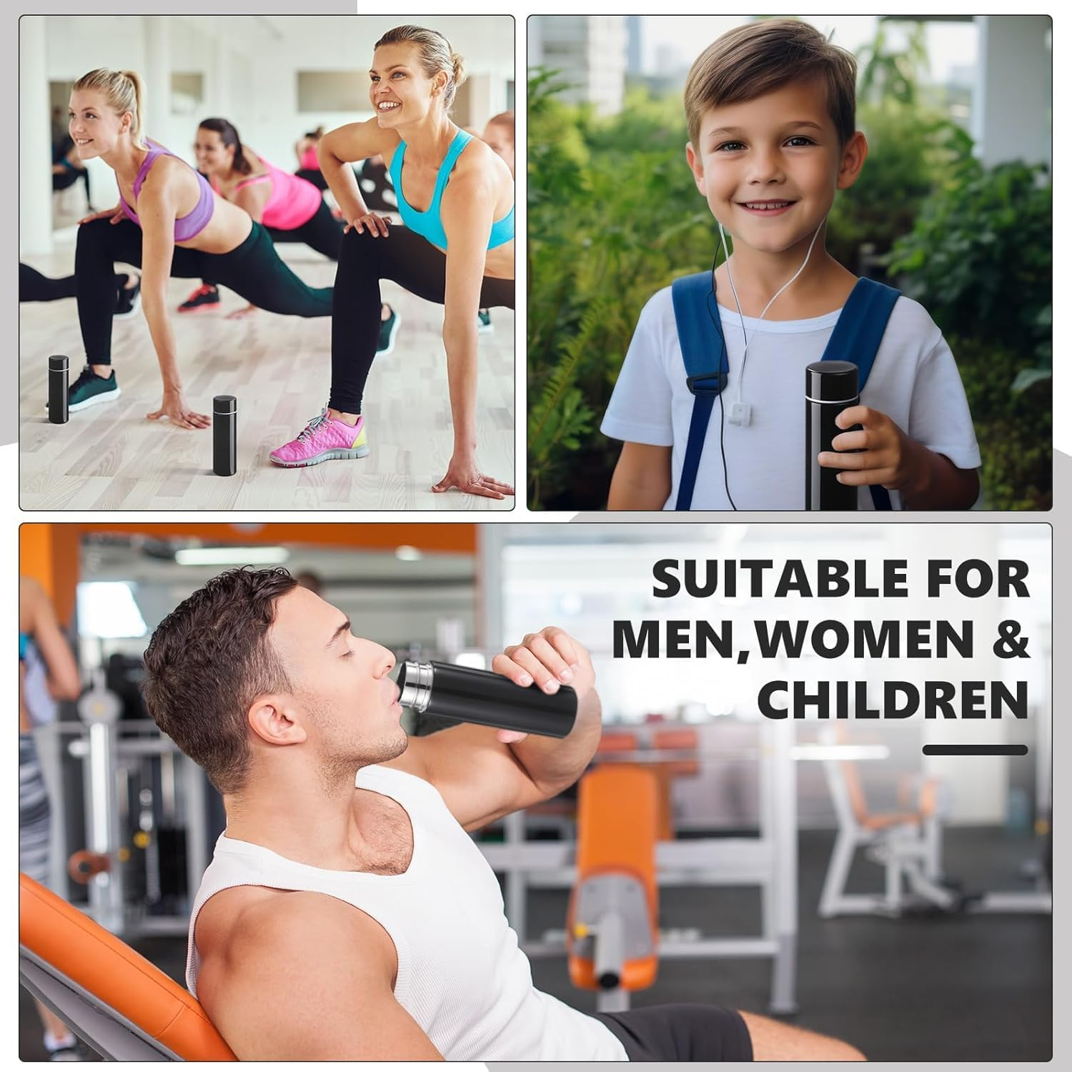 Mini Stainless Steel Vacuum Insulated Water Bottle - Cute Slim Design for Kids (Black) - White image number 3