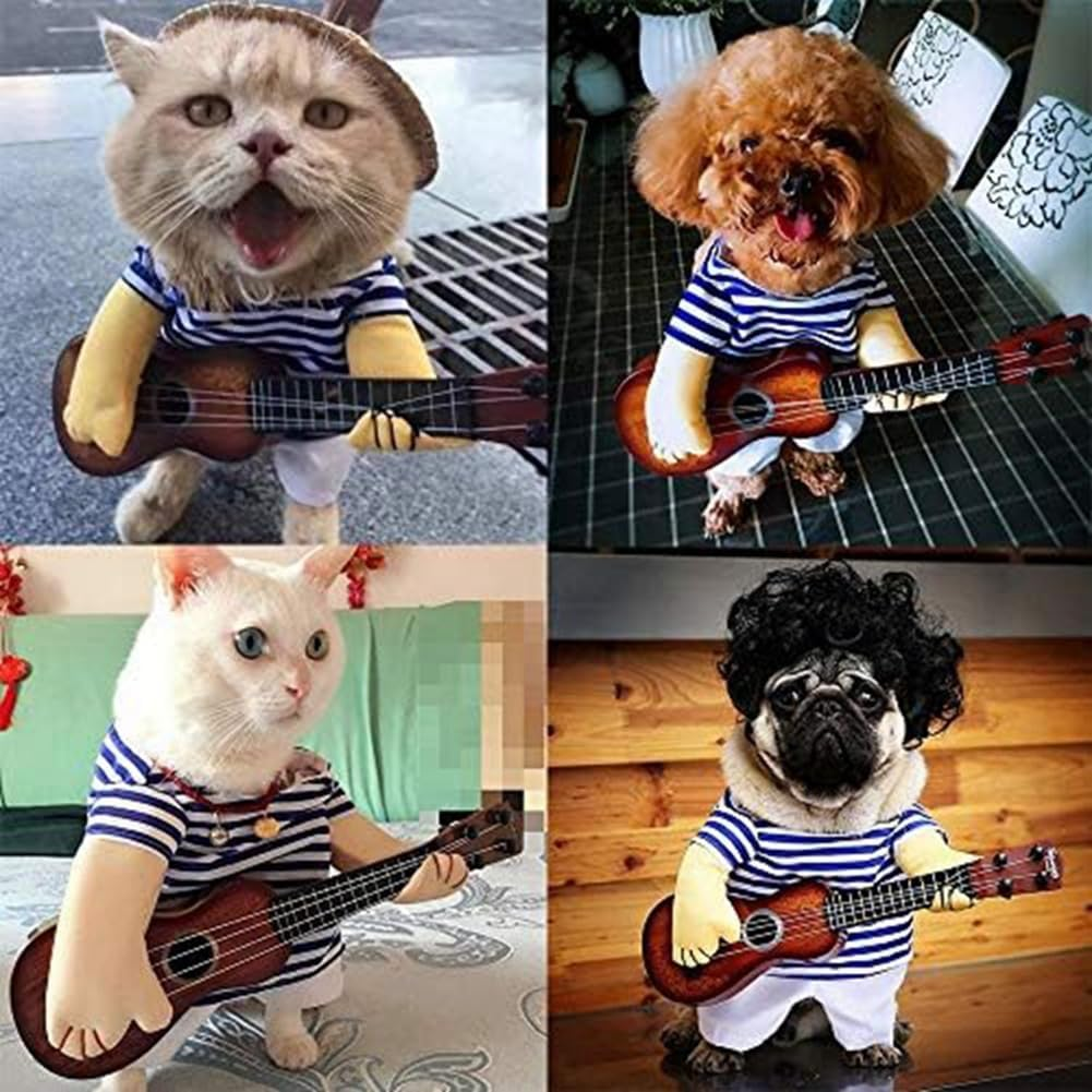 VENEKA Pet Guitar Costume - Dog Costume Funny Cat-Clothes Dogs-Cats Super Funny Guitarist Style Pet Clothes Best Gift XL Easy to Use image number 6