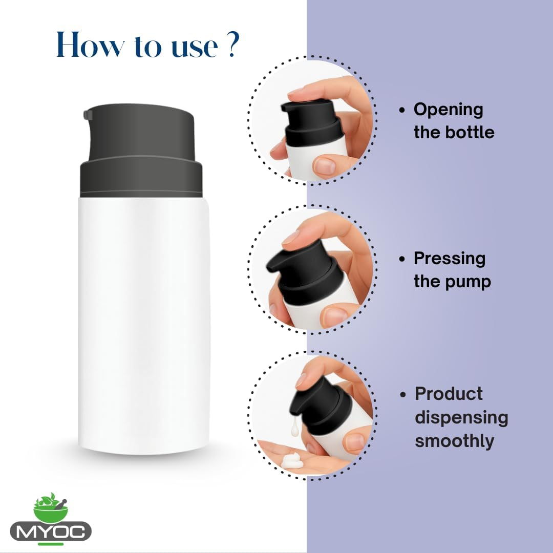MYOC White Airless Bottle Set with Black Pump| 4 Bottles | 15Ml | Leak-Proof & Precise Dispensing | Ideal for DIY Beauty & Skincare image number 6