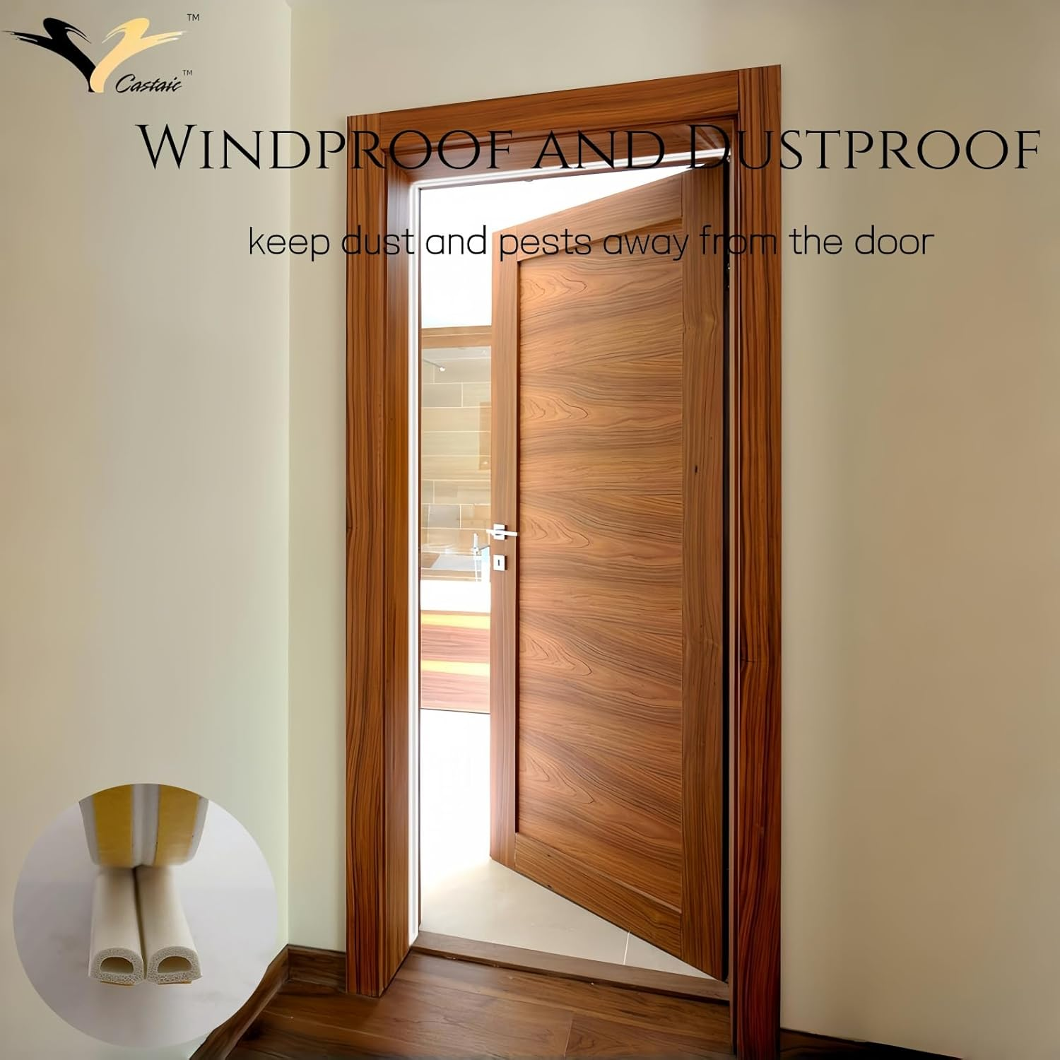 Castaic Door Weather Stripping, Window Rubber Seal Strip Self-Adhisive Foam Tape for Door Window Gap Wind Blocker (White) image number 1