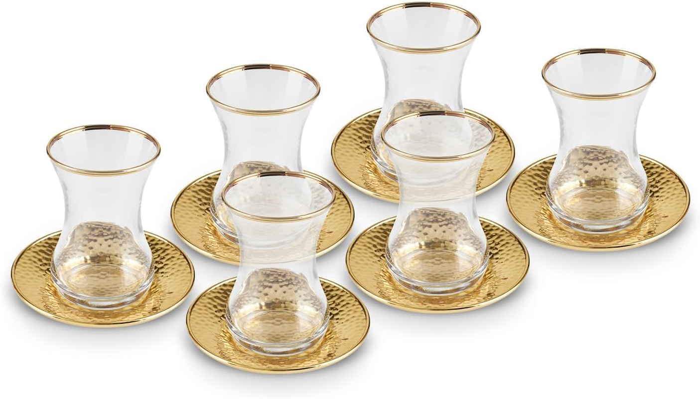 KARACA Ada Turkish Tea Cups Set of 18 Turkish Tea Glasses Cups and Saucers for 6 People, Includes Saucers and Teaspoons, 130 Ml, Gold image number 6