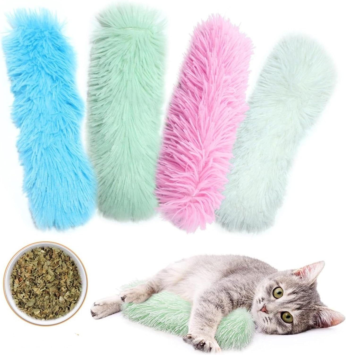 Cat Toys Cat Pillows 4 Pack Soft and Durable Crinkle Sound Catnip Toys, Interactive Cat Kicker Toys for Indoor Cats, Promotes Kitten Exercise Plush Cat Chew Teething Clean Toy for Small Cats image number 3