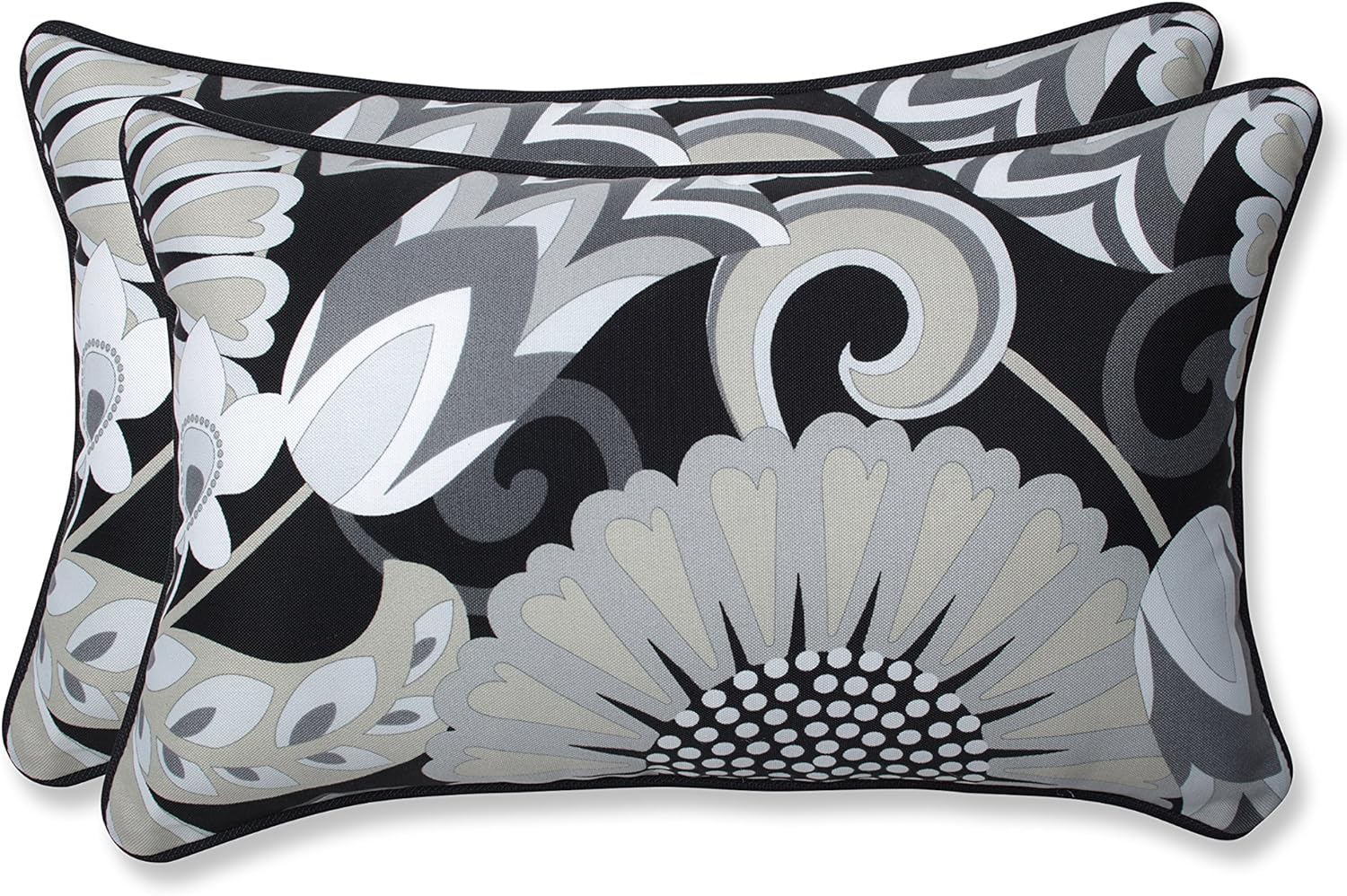 Pillow Perfect 611143 Outdoor/Indoor Sophia Graphite Square Corner Chair Cushion, 36.5" X 18", Black