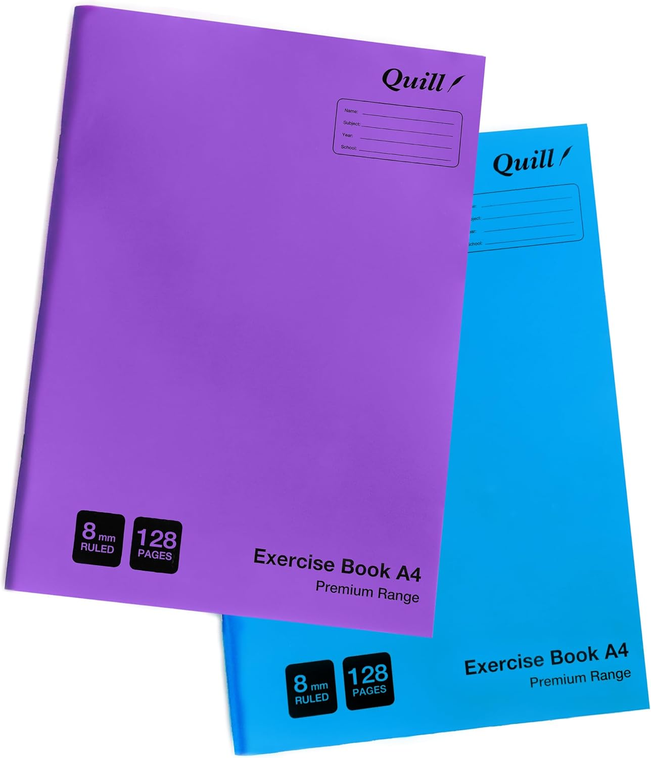 Quill, Premium Exercise Book A4, 128 Pages, 8Mm Ruled with Red Margin, Pack 2, Durable Water Resistent Cover image number 6