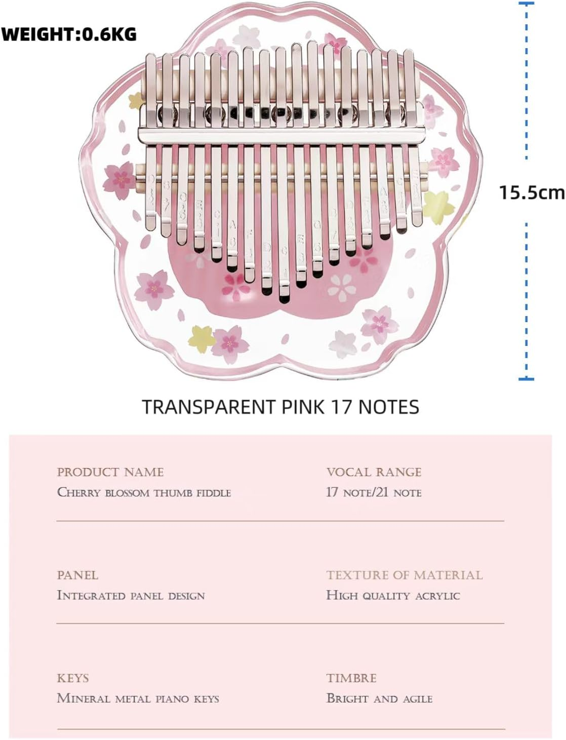 Kalimba Thumb Piano Portable 17 Keys Finger Piano Acrylic with Tune Hammer and Study Instruction,Musical Instruments Birthday Kid Adult Beginners Professional(Cherry Pink) image number 4