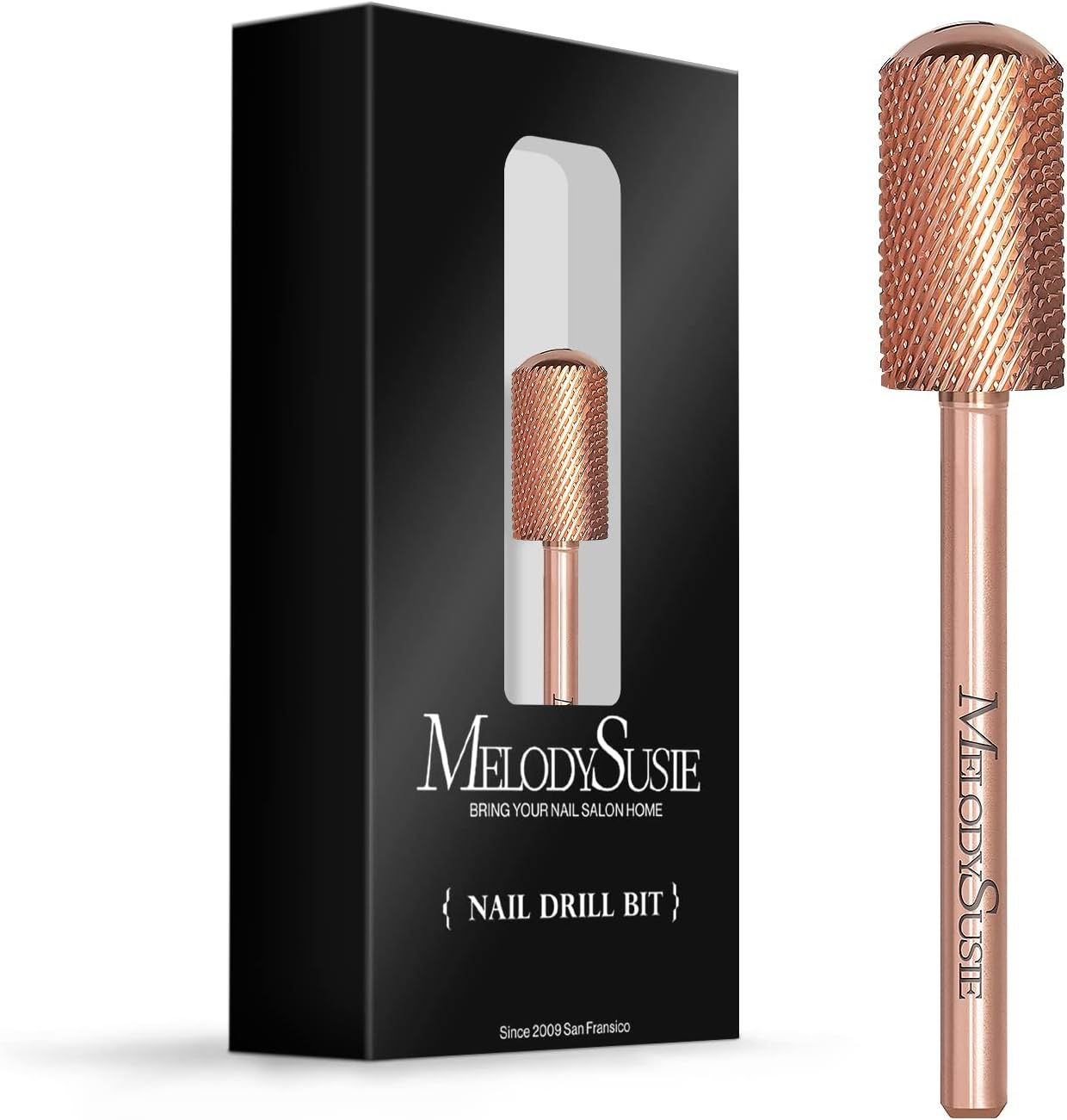 Melodysusie Safety Nail Drill Bits, 3/32'' Smooth round Top Large Barrel Carbide Bits, Suitable for Manicure Pedicure Cuticle Gel Polishing, Beginners Bits, Rose Gold, Series Bit-S, Fine image number 1