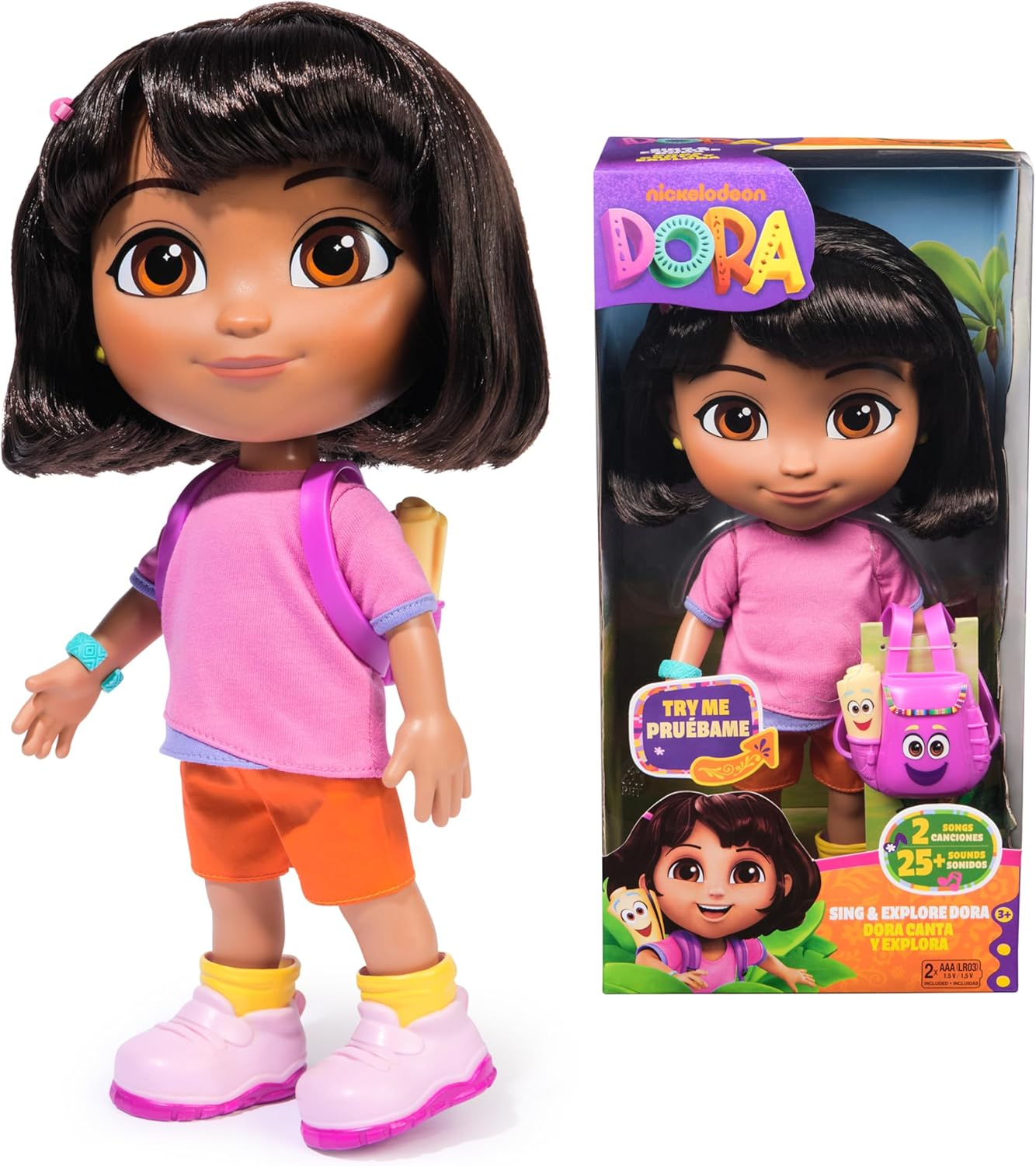 Dora, Sing & Explore Dora Doll with Music, Sound Effects, Bilingual Phrases, Doll Clothes and Accessories, Kids Toys for Girls and Boys Ages 3 and Up