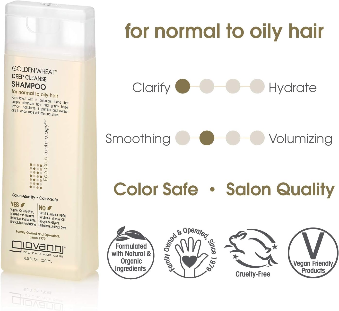 GIOVANNI ECO CHIC Golden Wheat Deep Cleanse Shampoo - Shampoo for Oily Hair, Deep Cleansing with Botanical Oils, Helps Encourages Volume & Shine, Color Safe - Spearmint Oil + Aloe Vera, 8.5 Oz image number 3