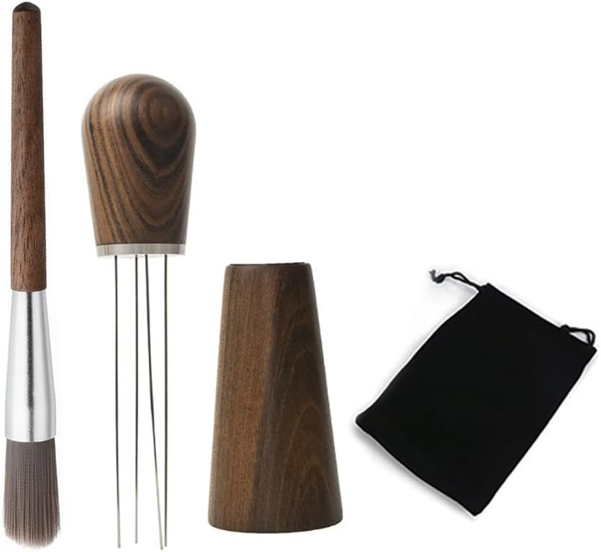 Espresso Coffee Stirrer, Coffee Powder Coffee Stirring Tool for Espresso Distribution, Stainless Steel Needle, Natural Wood Handle and Stand (2PCS Set(1 Brown Sandalwood+1 Brush)) image number 5