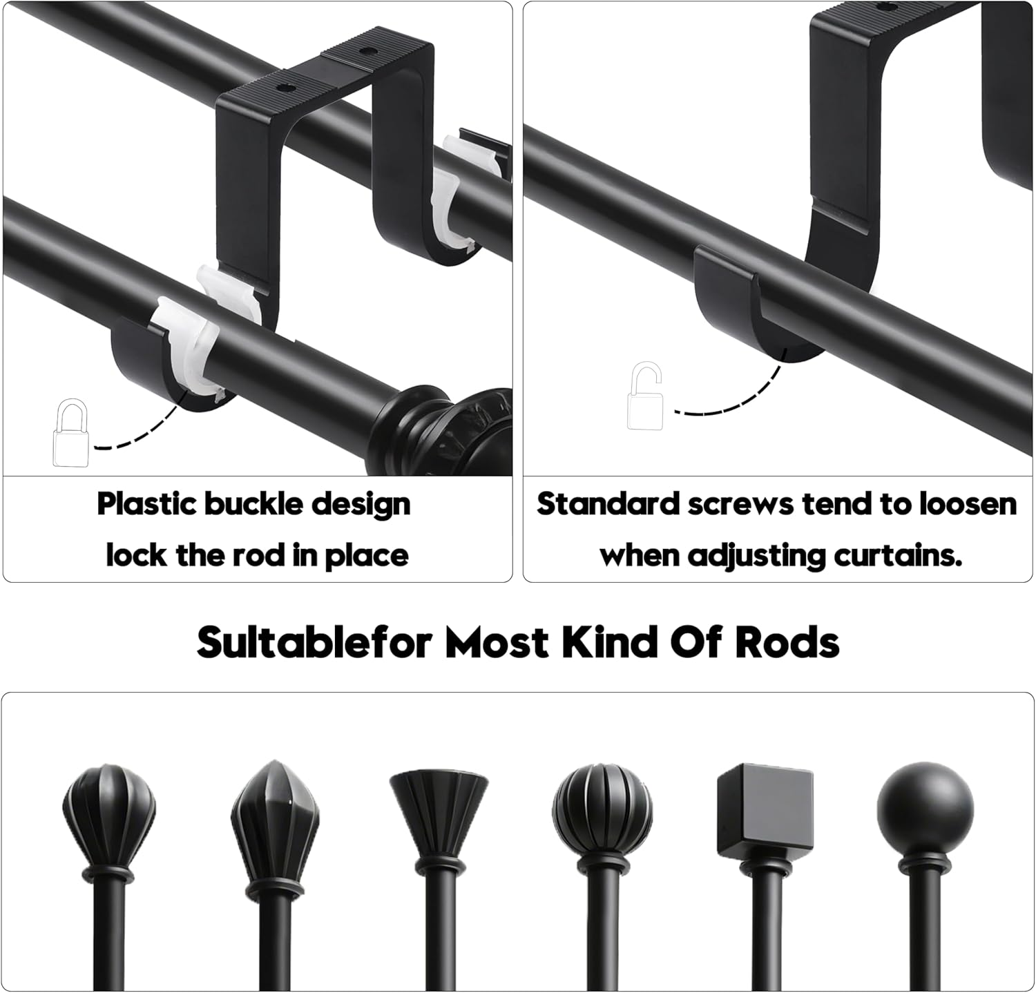 Curtain Rod Brackets 2Pcs - Aluminum Alloy Ceiling Mounted Double Curtain Rod Brackets Black - Black image number 5