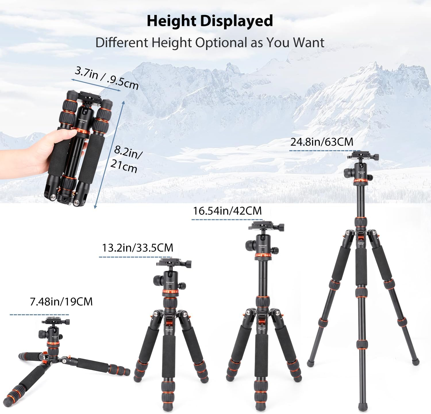 Koolehaoda Camera Mini Tripod 25Inch Portable Metal Tripod with 360&deg; Ball Head, 1/4" Arca Type Quick Release Plate for DSLR Camera Video Camcorder, Load up to 10KG - (Orange)