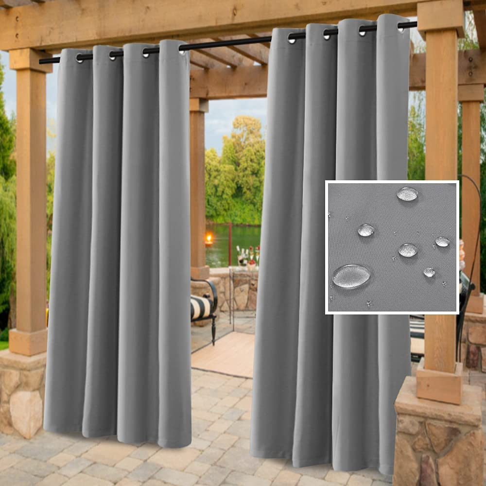 SMARCUTE Indoor Outdoor Curtains for Patio Waterproof Stainless Steel Silver Grommet Thermal Insulated Blackout Outdoor Drapes for Deck/Gazebo, Dove, 1 Panel, W132Cm X D213Cm