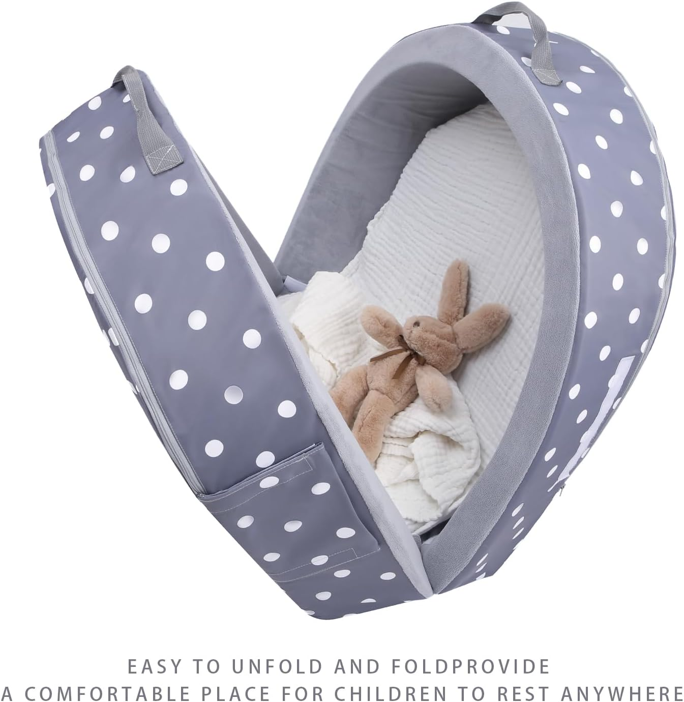 Mooedcoe Foldable Toddler Floor Bed with Sides, Folding Toddler Bed for Travel Kid Foam Sleeping Cot (Round, Dot) image number 3