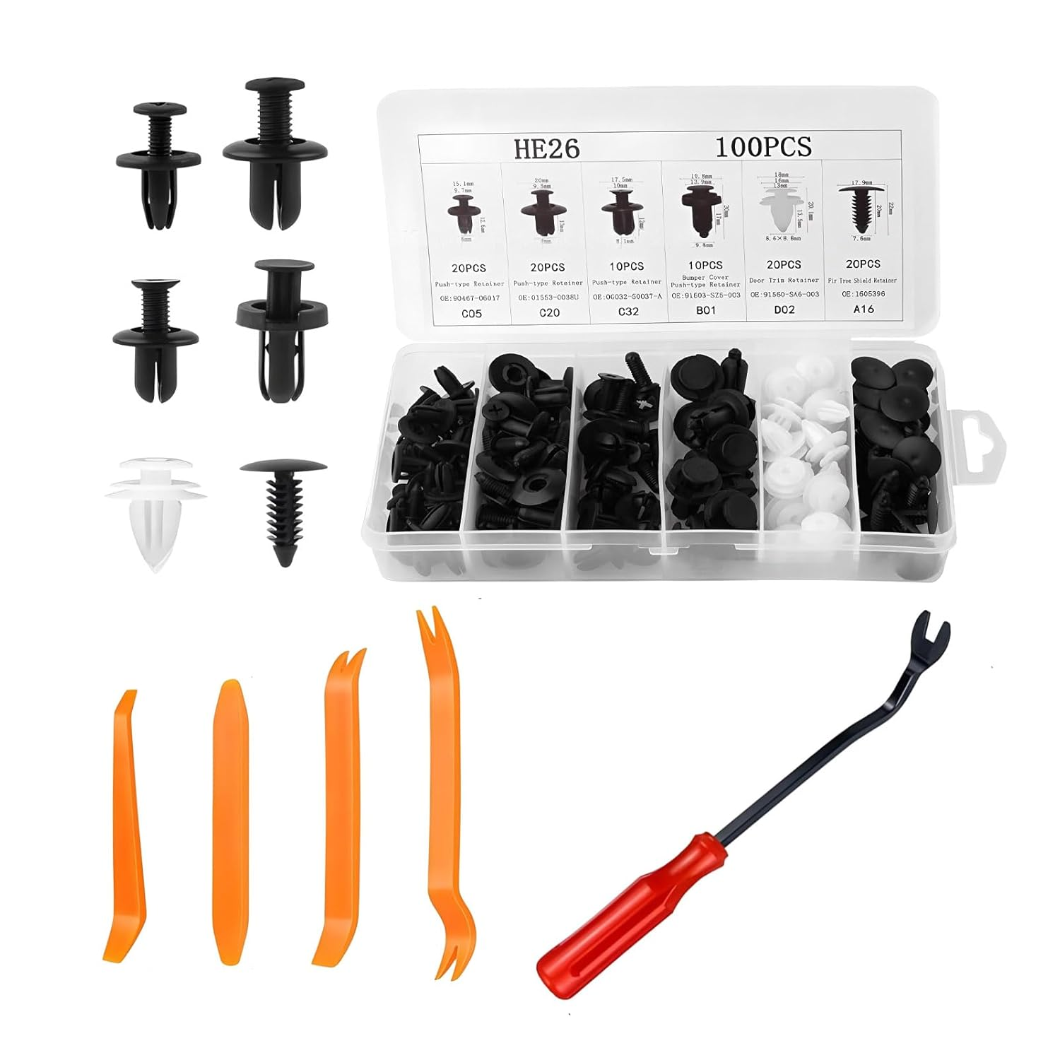 100 PCS Universal Car Retainer Clips Kit,Expansion Screws(6Mm-9,8Mm) 6 Types Auto Door Trim Panel Molding Push Pins, Bumper Fender Fasteners Rivets with Removal Tools for Bumper image number 6