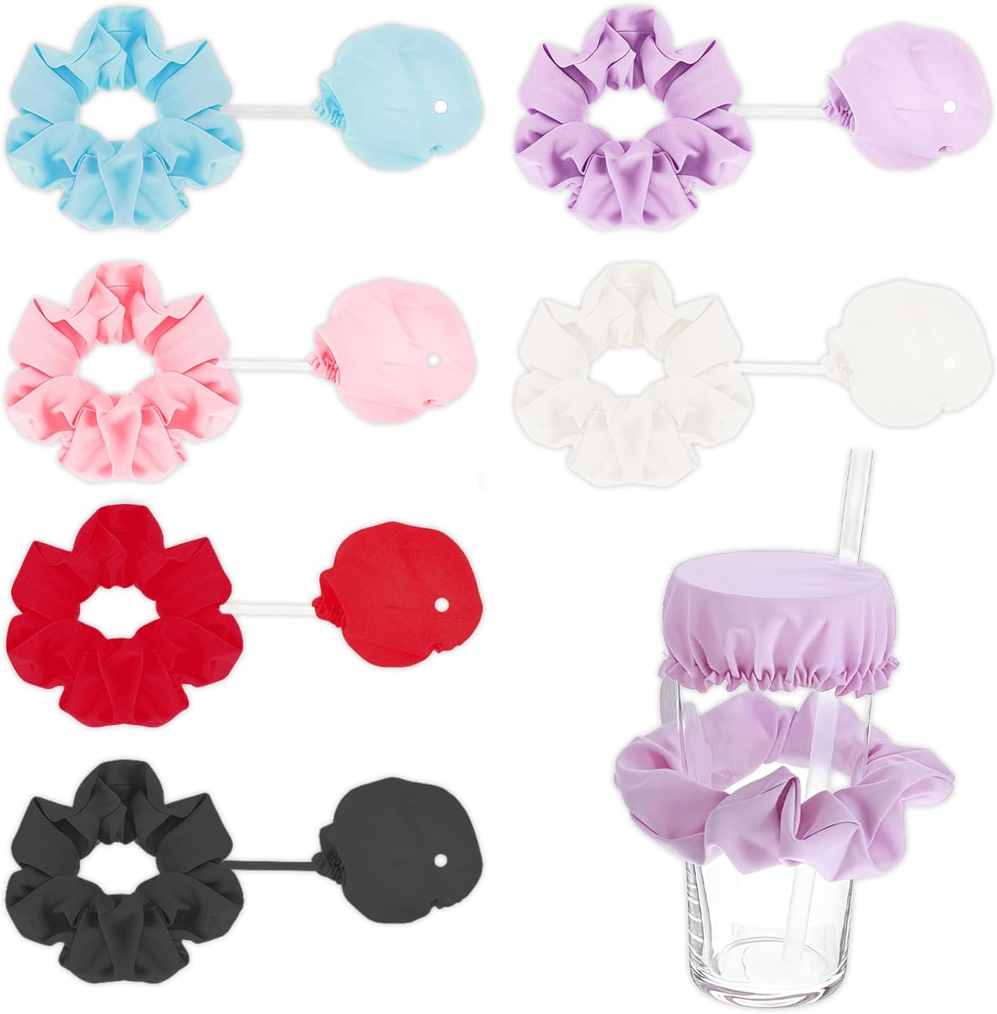 Glamifyr Pack of 6 Cap Scrunchie Hair Band Drink Cover, KO Drop Protection Bracelet, Drink Protection Lid, Drink Covers, Anti-Spike with Straw Hole, Reusable anti Spike Drink Covers image number 5