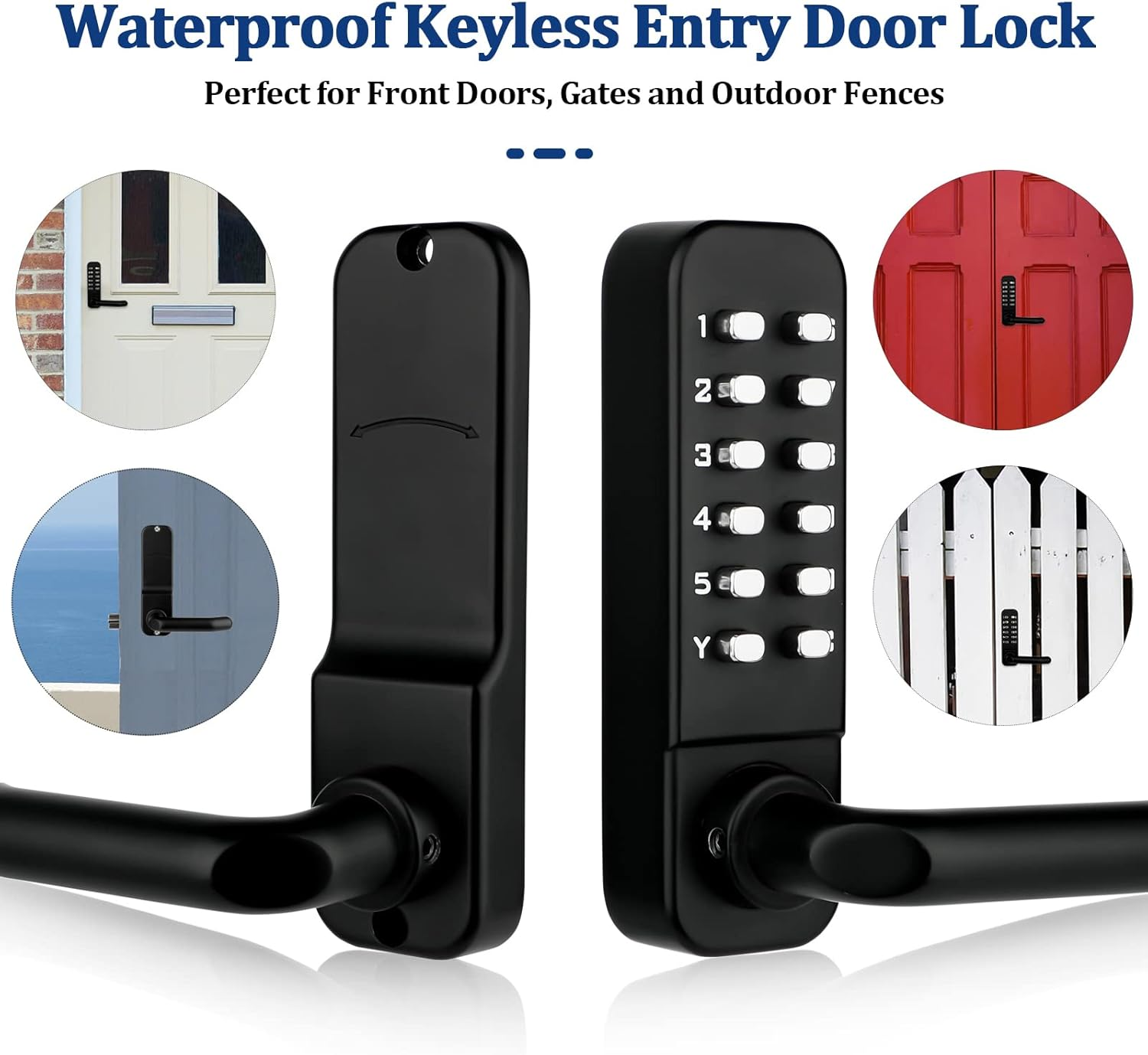 CODACE Mechanical Keyless Entry Door Lock with Keypad Door Knob, Waterproof Keypads Deadbolt Door Lock with Handle, Stainless Steel Digital Outdoor Gate Combination Door Locks Set with Keypads (Black) image number 1