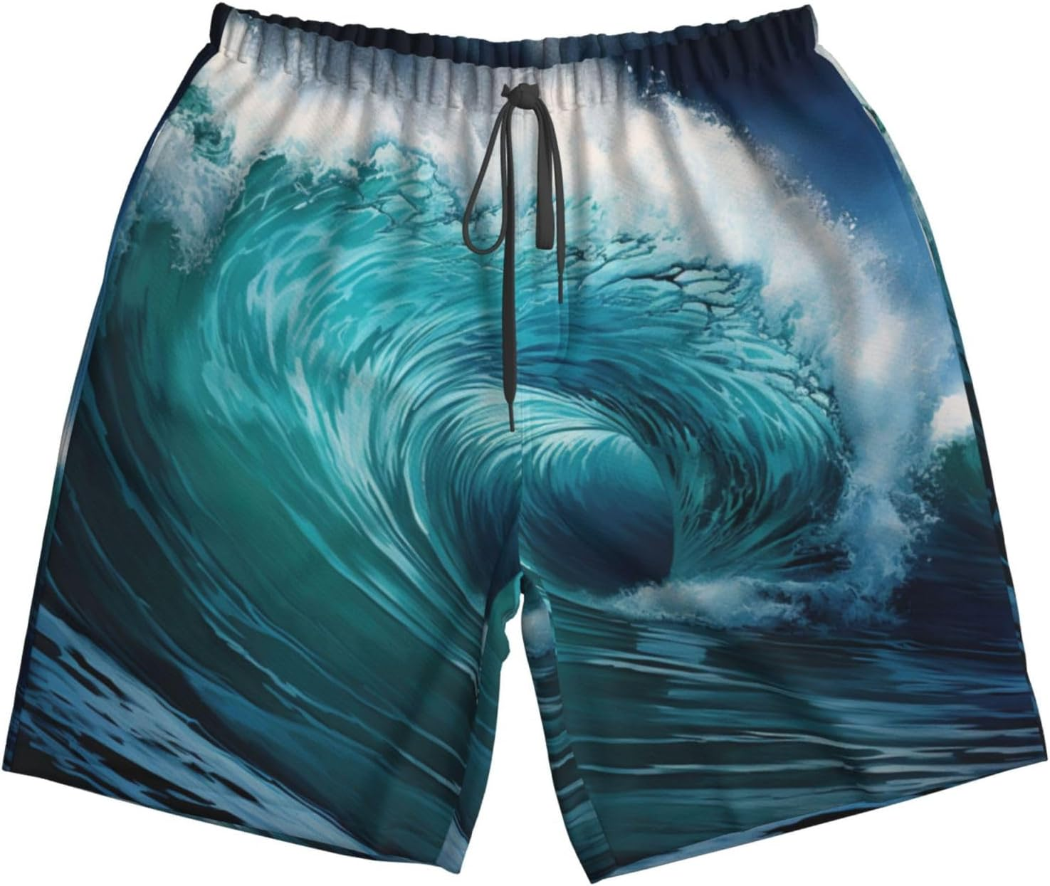Beautiful Ocean Waves Print Men'S Beach Shorts Hawaiian Summer Holiday Casual Shorts with Drawstring, Quick Dry image number 6