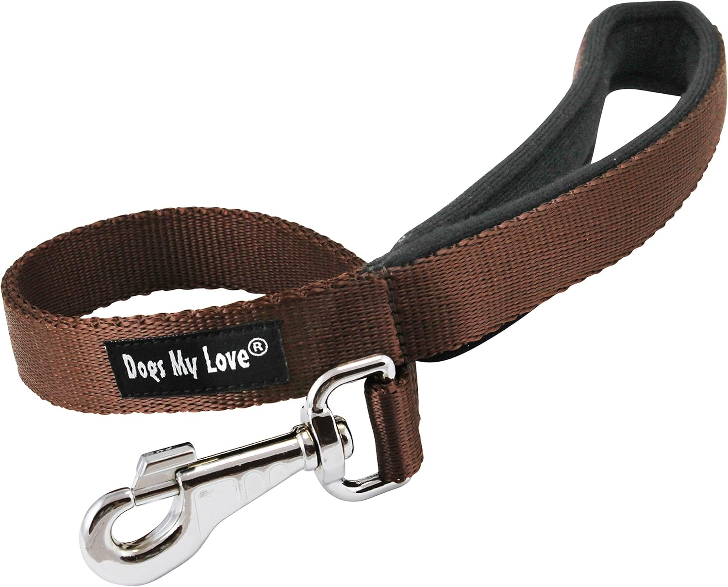 Short Dog Leash Padded Handle Wide Nylon Traffic Lead 22" Long Brown (Xlarge: 1" Wide) image number 2