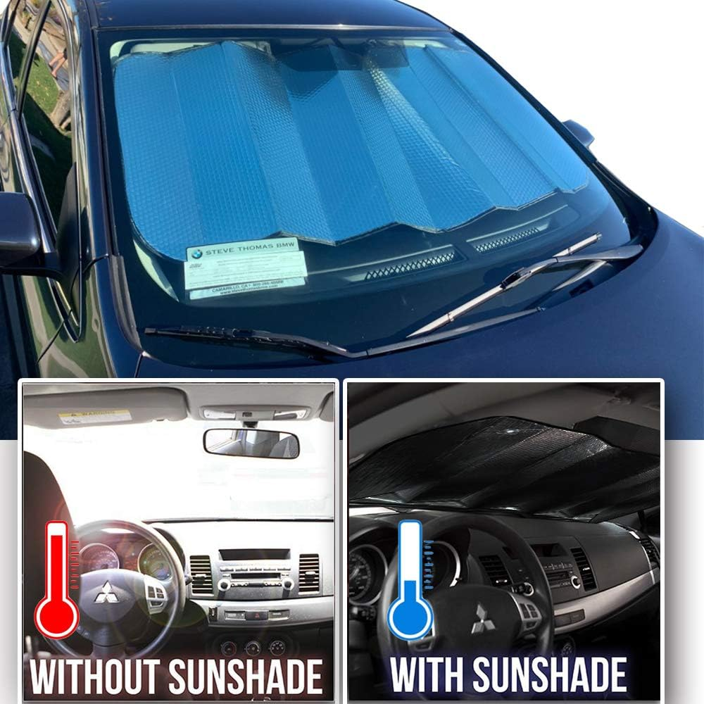 Big Hippo Front Car Sun Shade Windshield, Jumbo/Standard Sunshade Keeps Vehicle Cool UV Ray Sun Visor Protector Sunshades - Easy to Use Folding Sun Shade - Silver/Black Sides(Size: 55.16 X 27.5Inch) image number 5